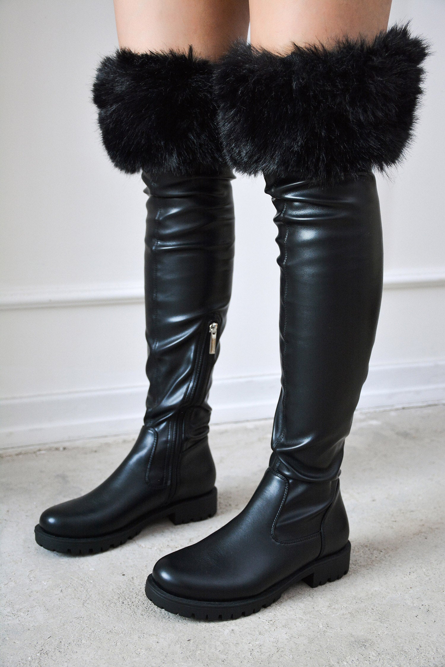 Meghani Fur-Coated Over-the-Knee Boots Black – Cape Robbin