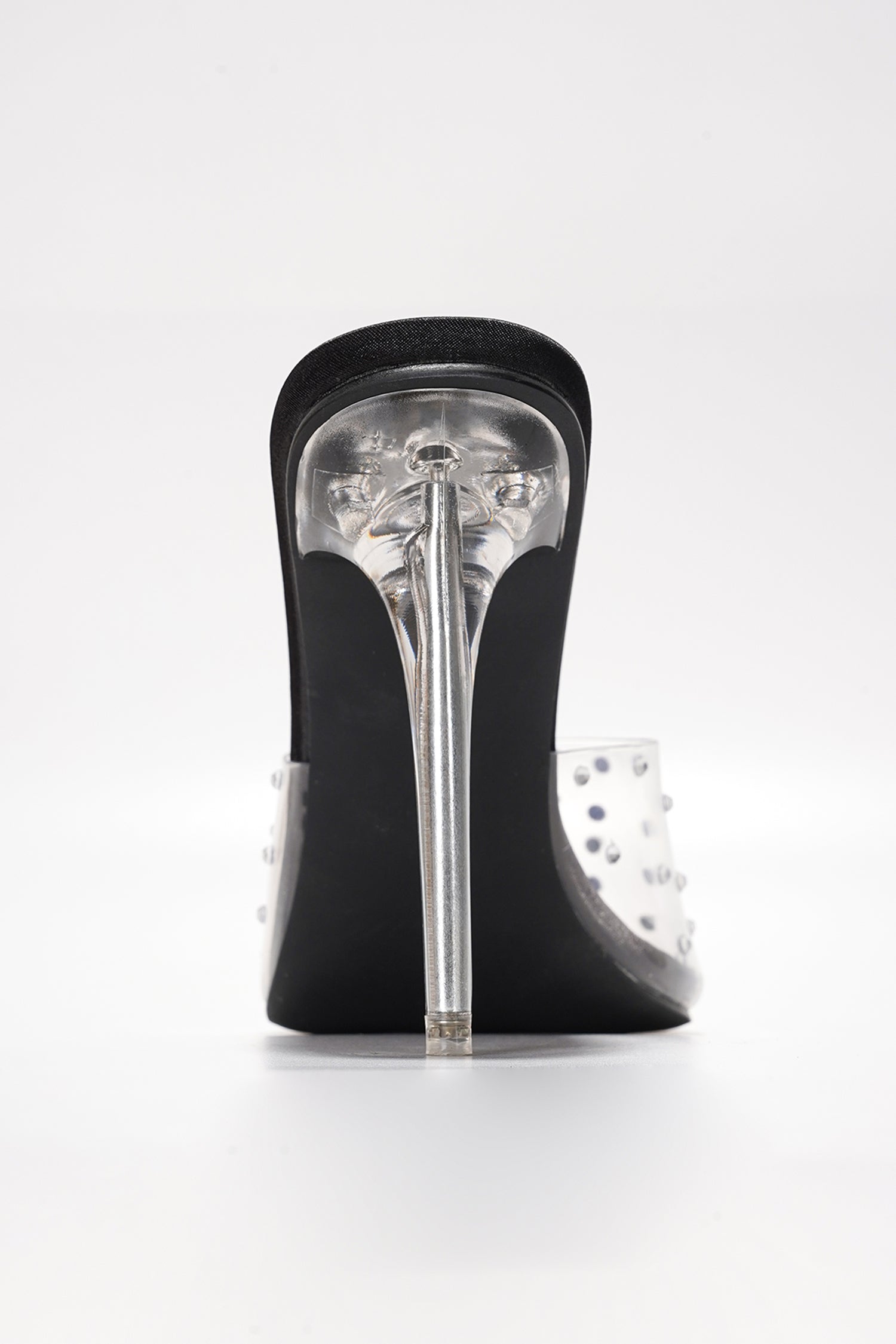 Brisa Clear Slip-On Rhinestone Transparent Straps, Square Toe Stiletto Heels - Black - Cape Robbin