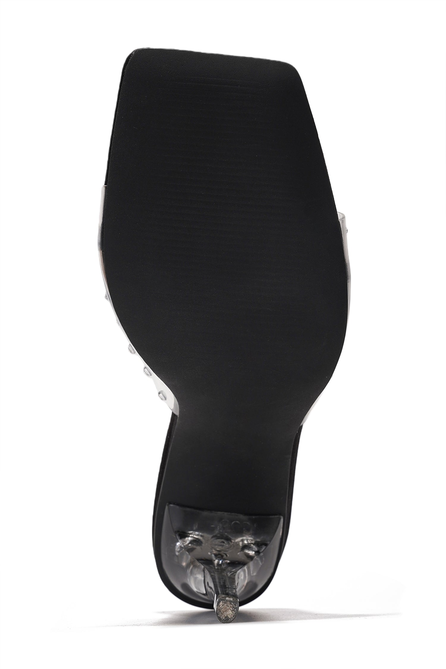 Brisa Clear Slip-On Rhinestone Transparent Straps, Square Toe Stiletto Heels - Black - Cape Robbin