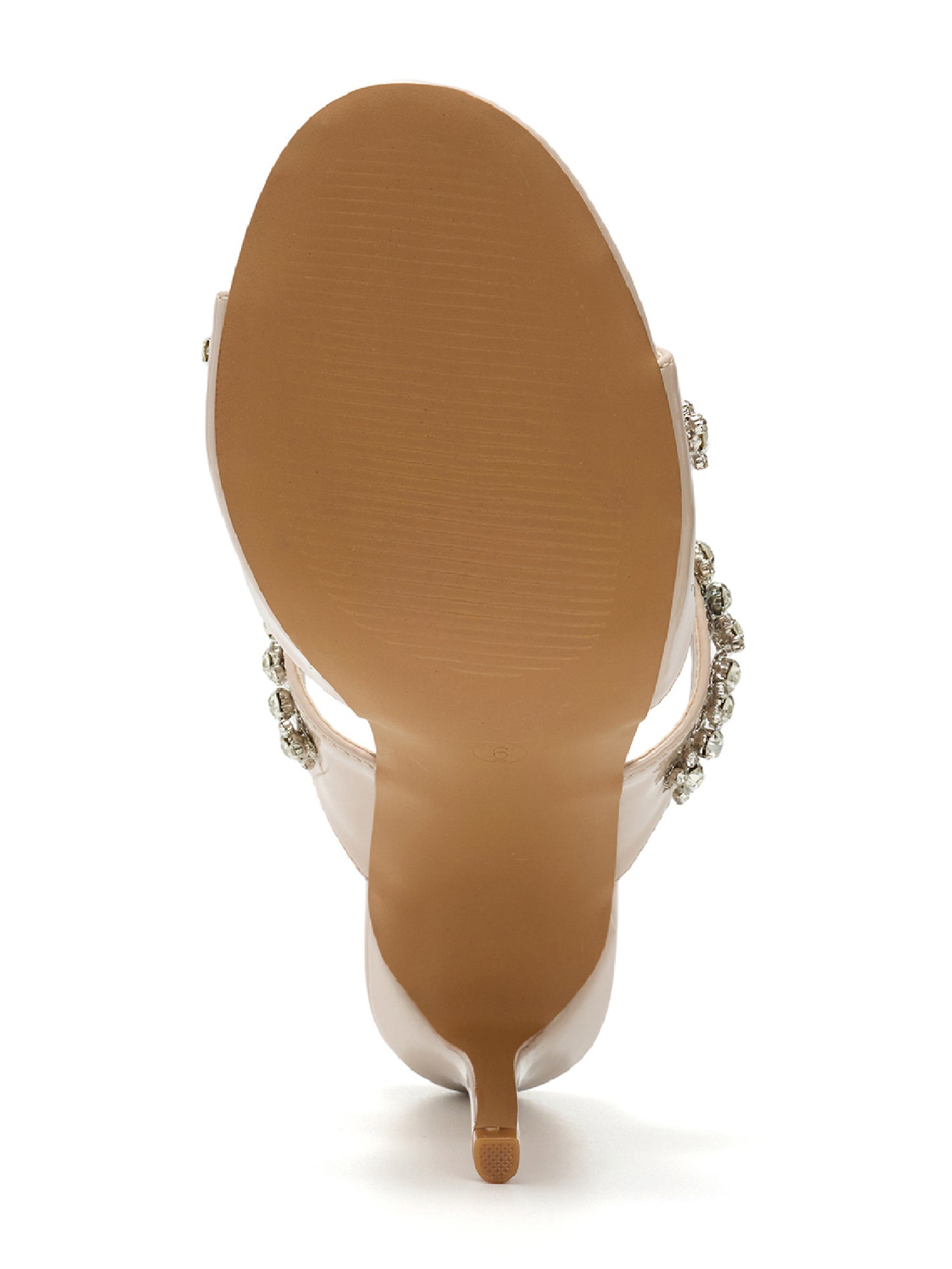 Carie Dressy Rhinestone Heeled Sandals - Slip On Mules with Stiletto Heel - Beige