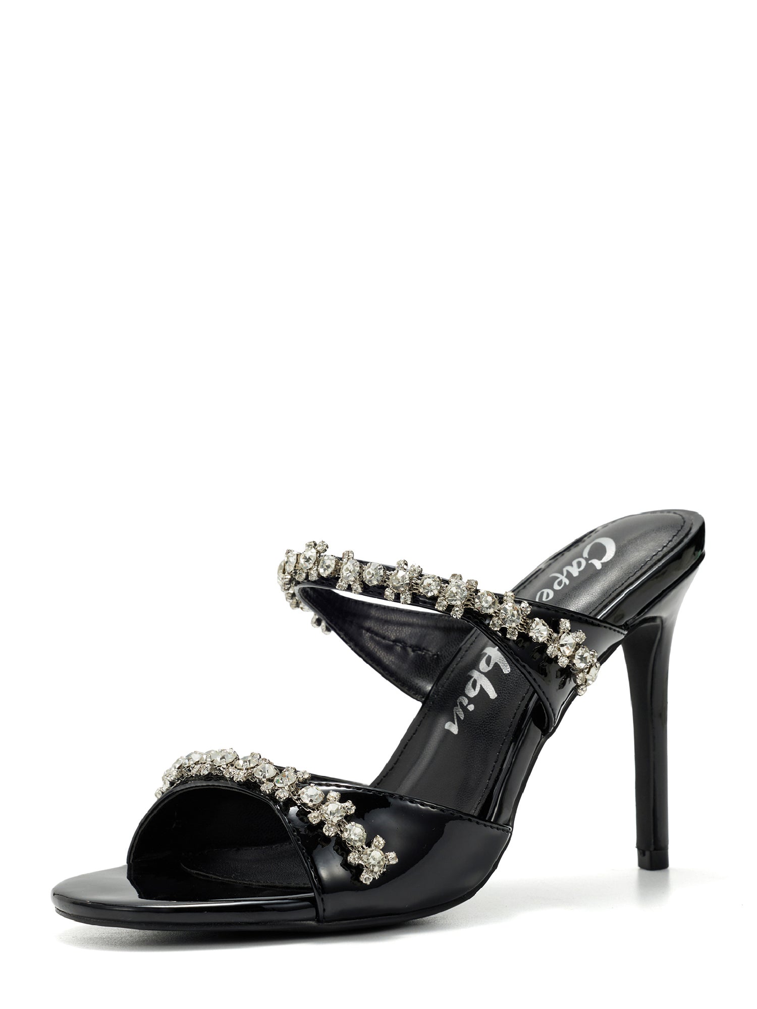 Carie Dressy Rhinestone Heeled Sandals - Slip On Mules with Stiletto Heel - Black