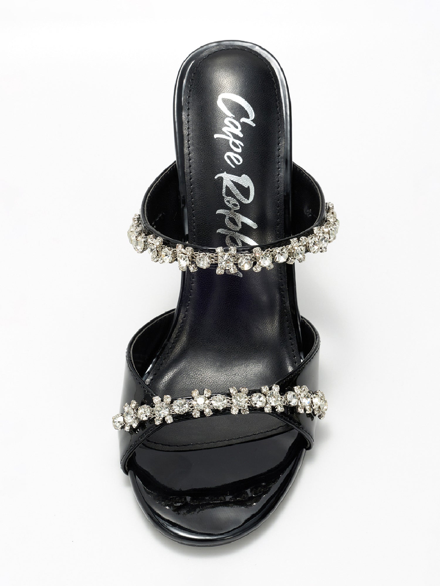 Carie Dressy Rhinestone Heeled Sandals - Slip On Mules with Stiletto Heel - Black