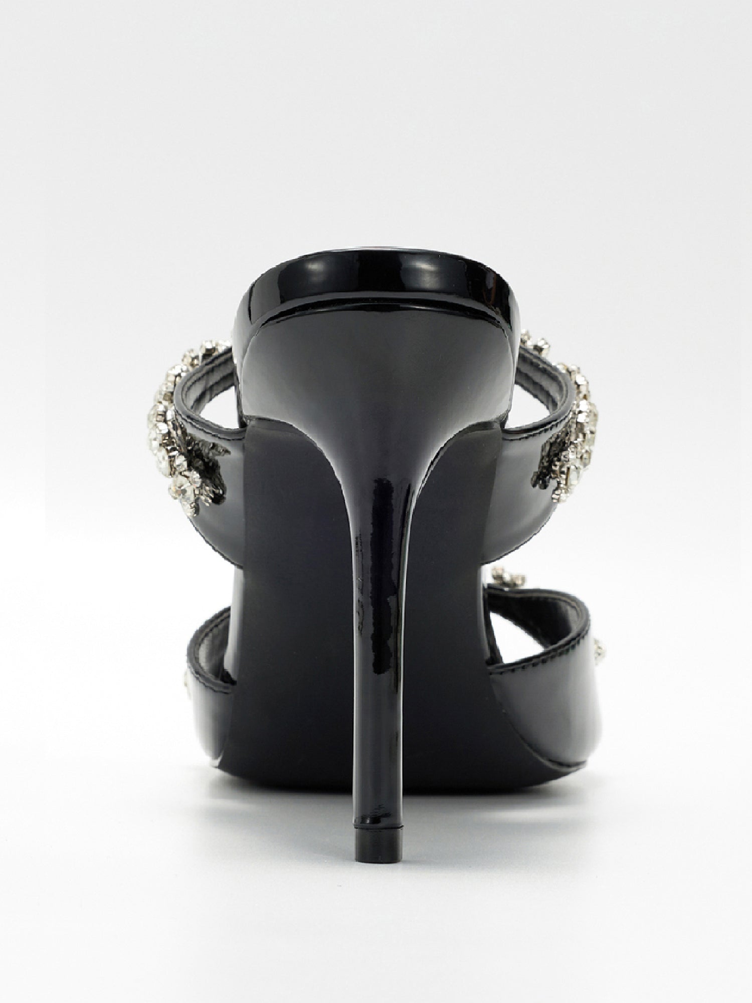 Carie Dressy Rhinestone Heeled Sandals - Slip On Mules with Stiletto Heel - Black