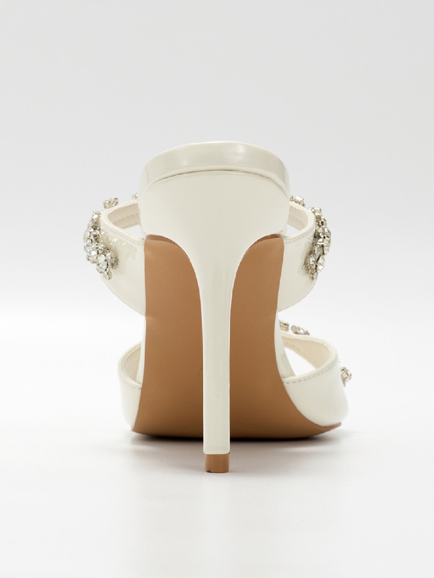 Carie Dressy Rhinestone Heeled Sandals - Slip On Mules with Stiletto Heel - White