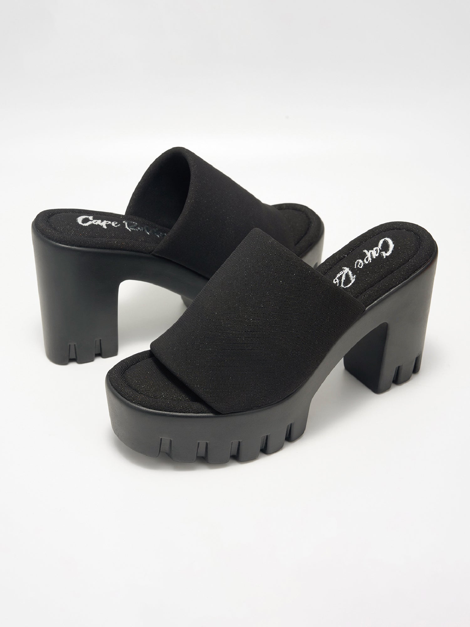 Echoya Women's Chunky Platform Sandals Block Heel - Slip On Elastic Band Shoes- Black
