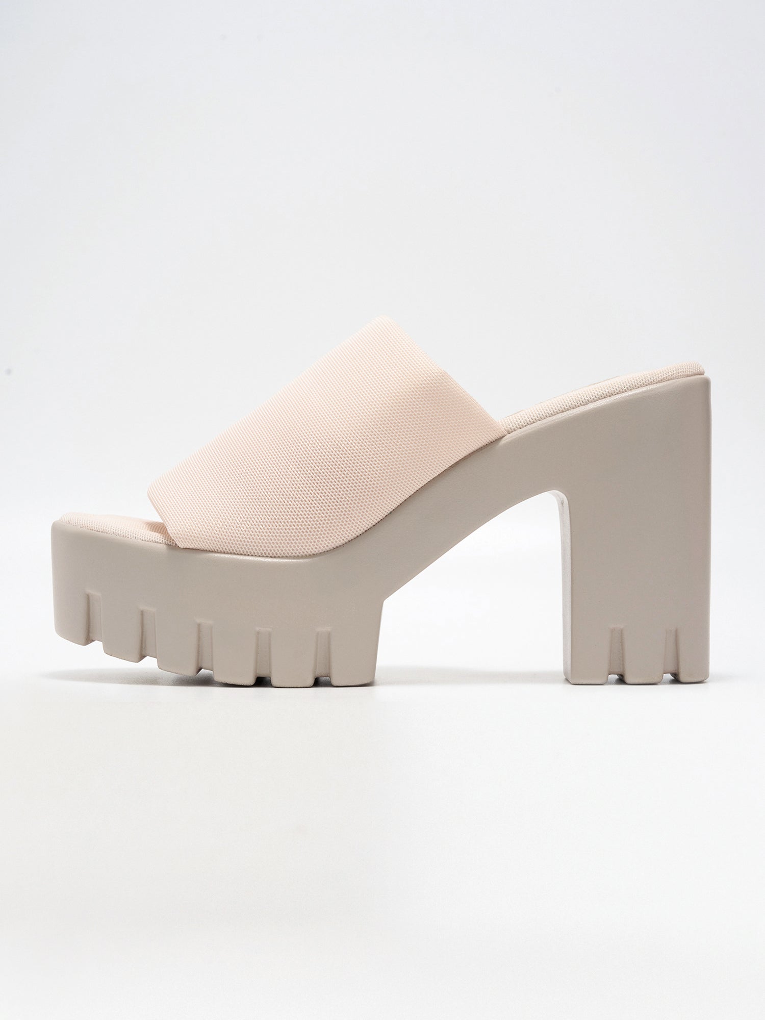 Echoya Women's Chunky Platform Sandals Block Heel - Slip On Elastic Band Shoes- Nude