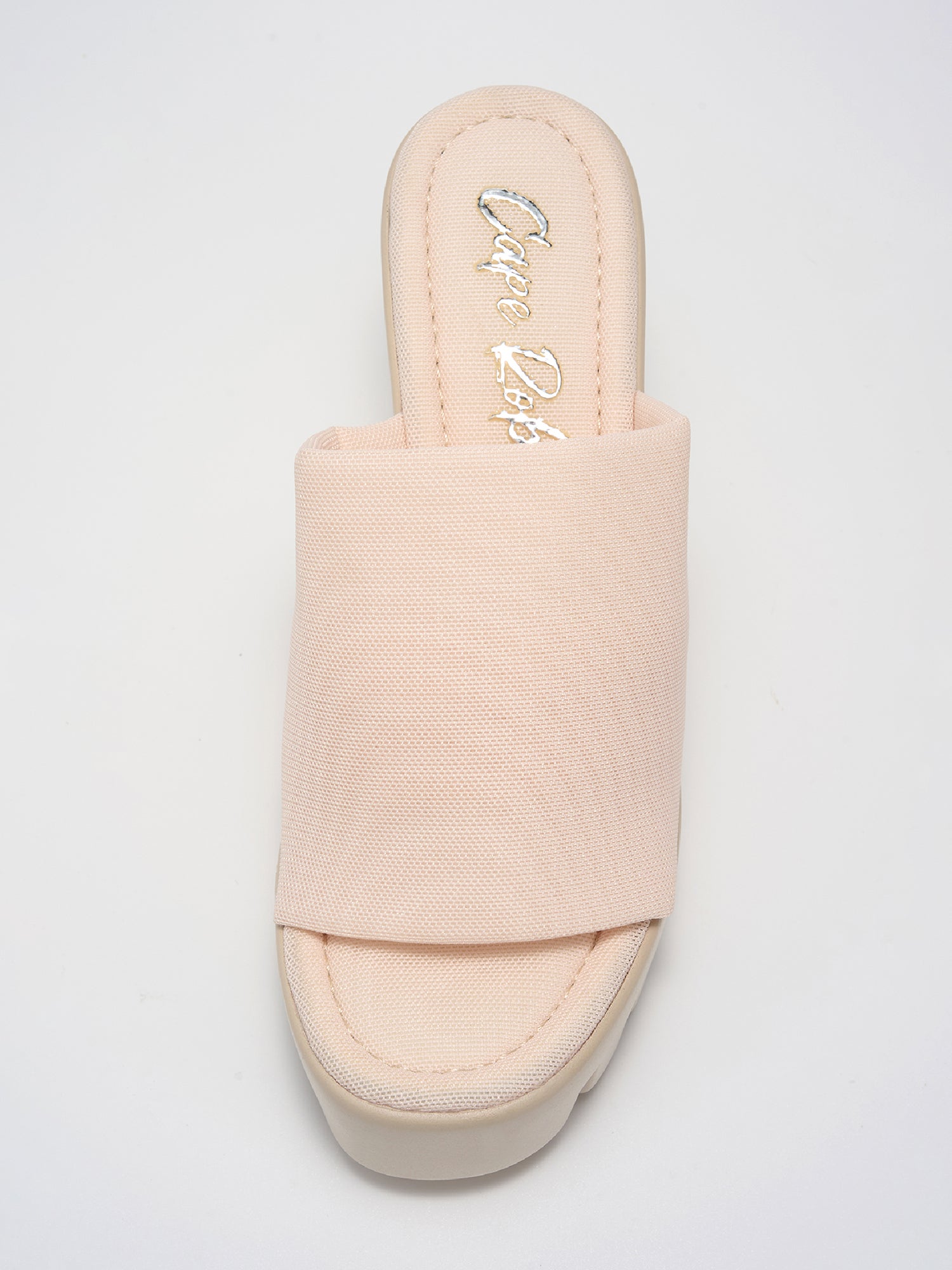 Echoya Women's Chunky Platform Sandals Block Heel - Slip On Elastic Band Shoes- Nude