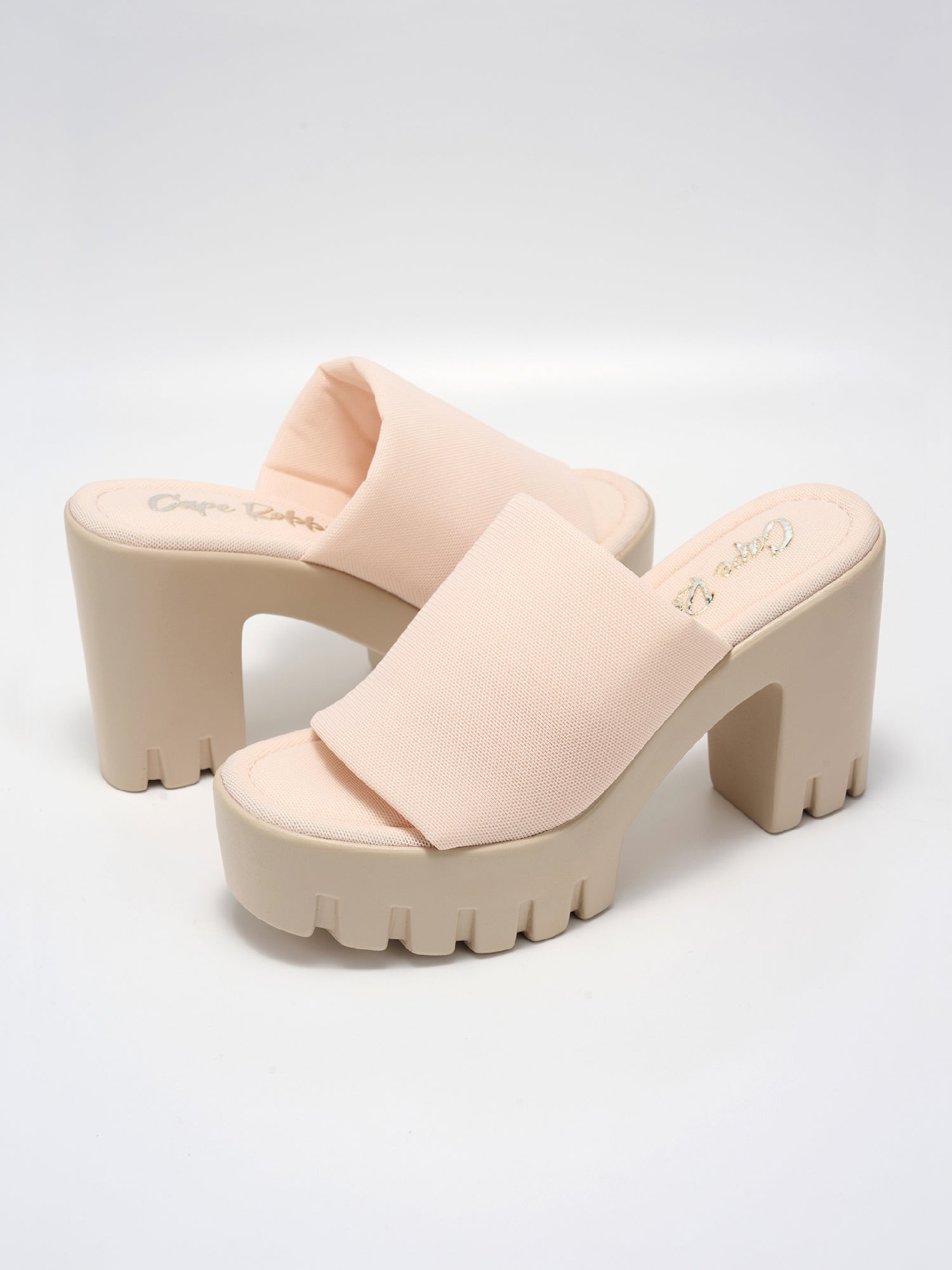 Echoya Women's Chunky Platform Sandals Block Heel - Slip On Elastic Band Shoes- Nude