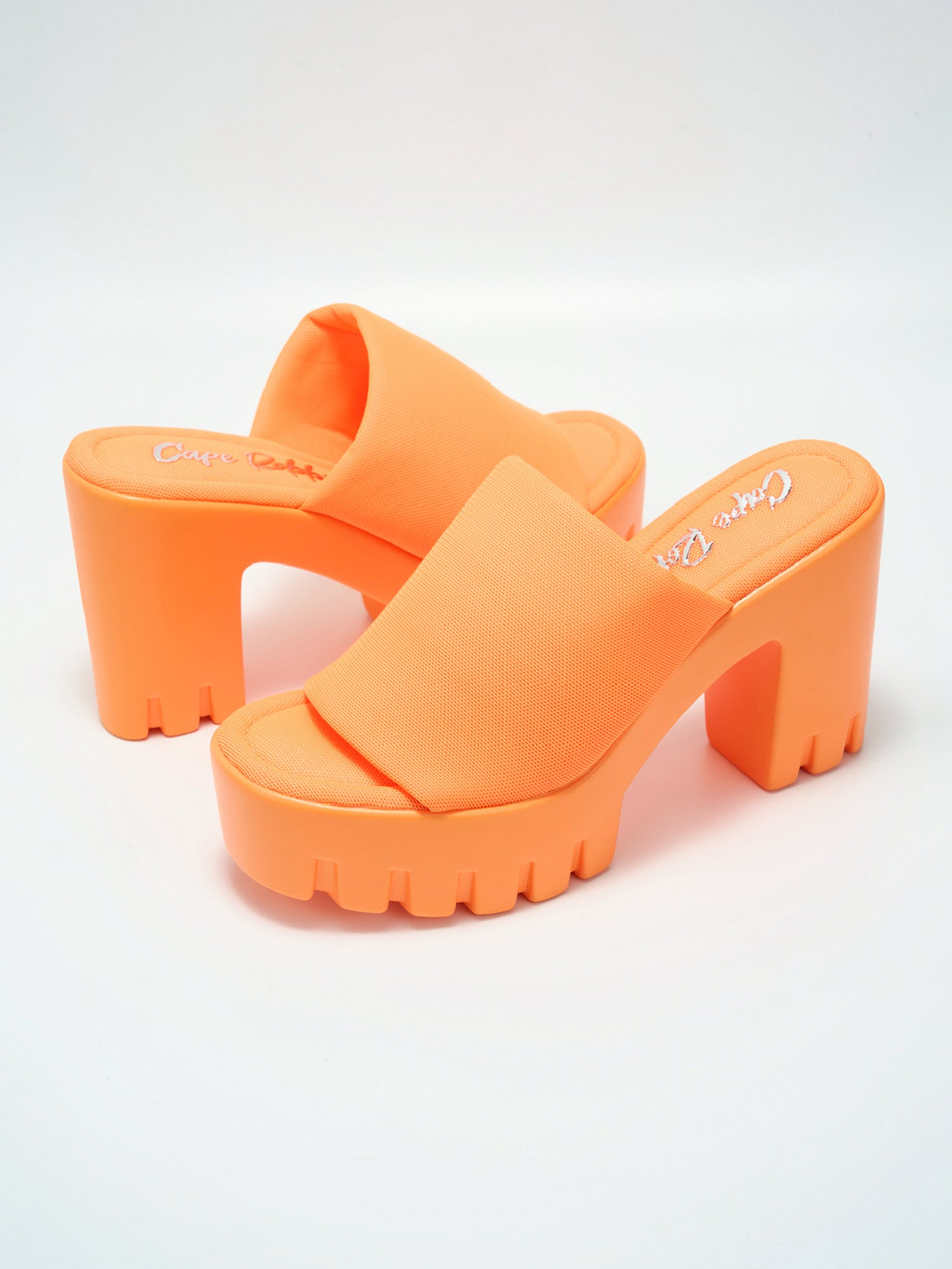 Echoya Women's Chunky Platform Sandals Block Heel - Slip On Elastic Band Shoes- Orange
