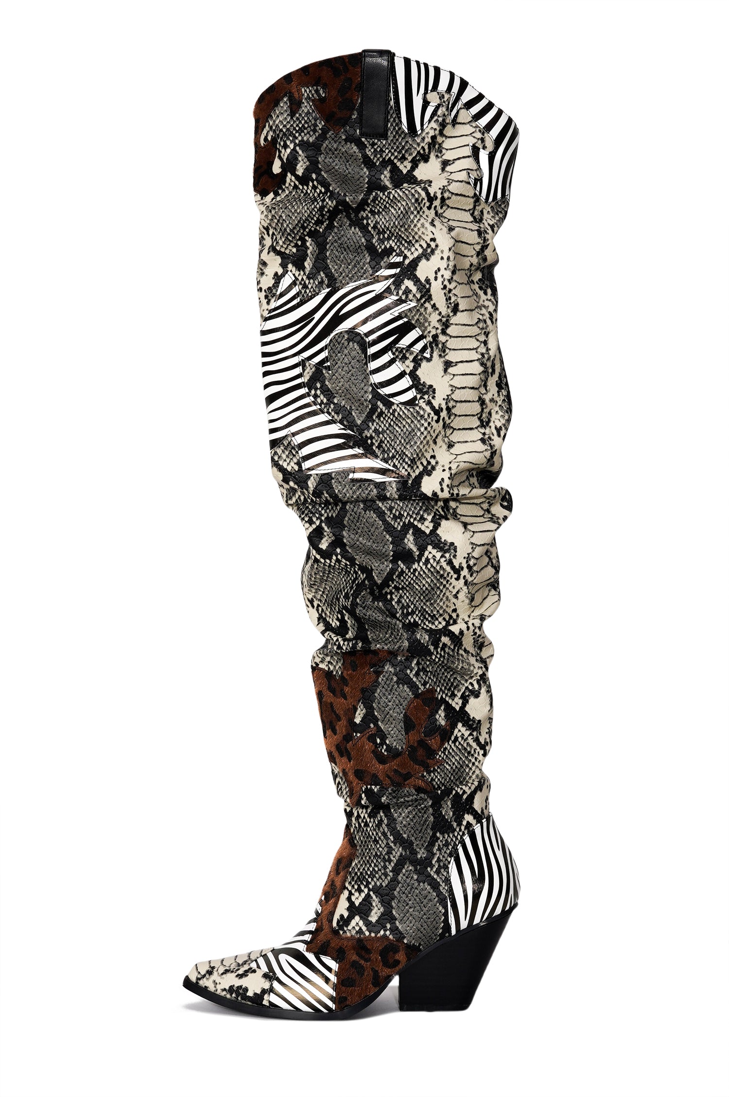 Hilda Faux Snakeskin Thigh High Cowboy Boots - Animal