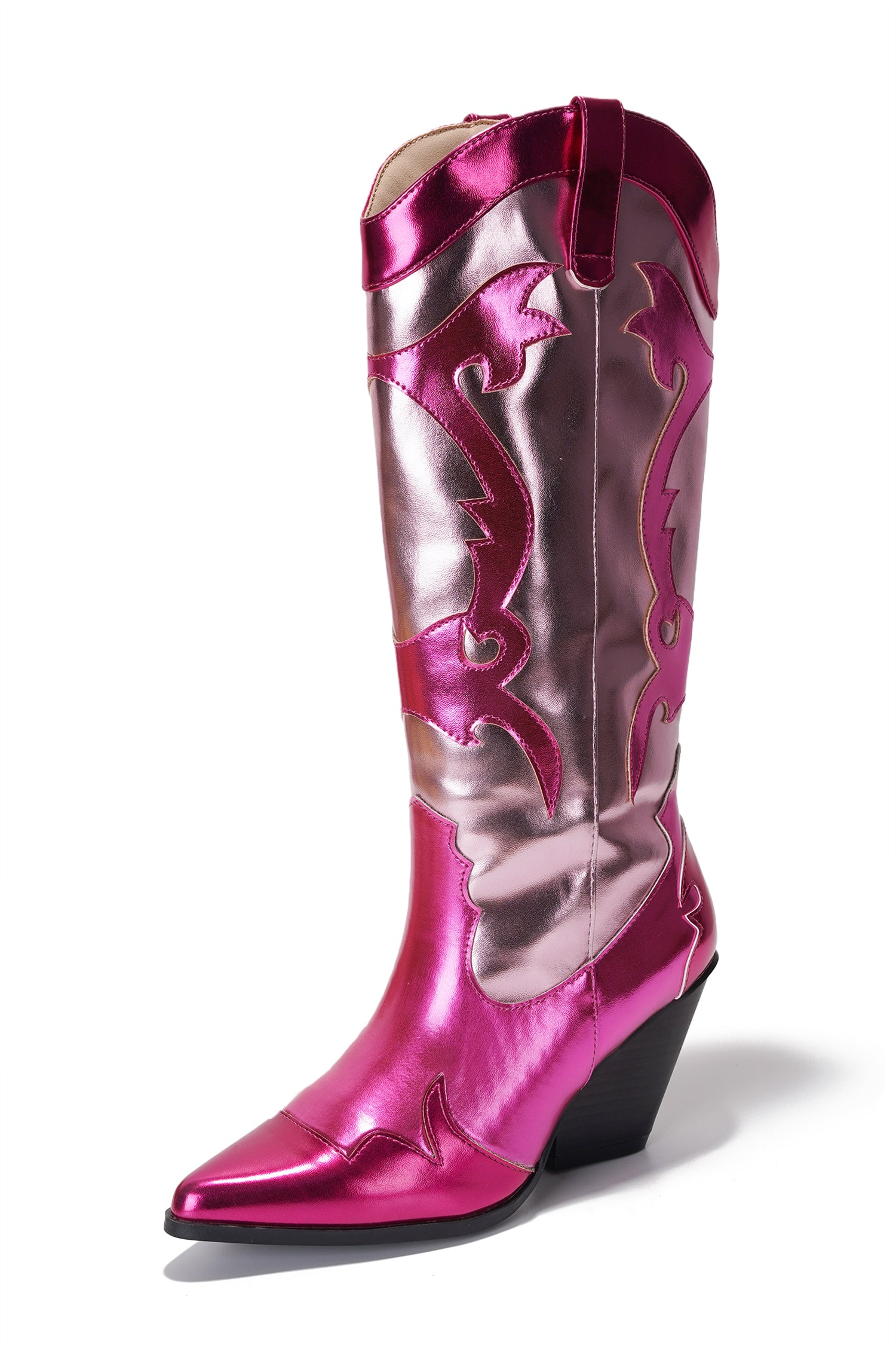 Juliana Pointed Toe Metallic Colorblock Cowboy Mid Calf Boots - Fuchsia - Cape Robbin