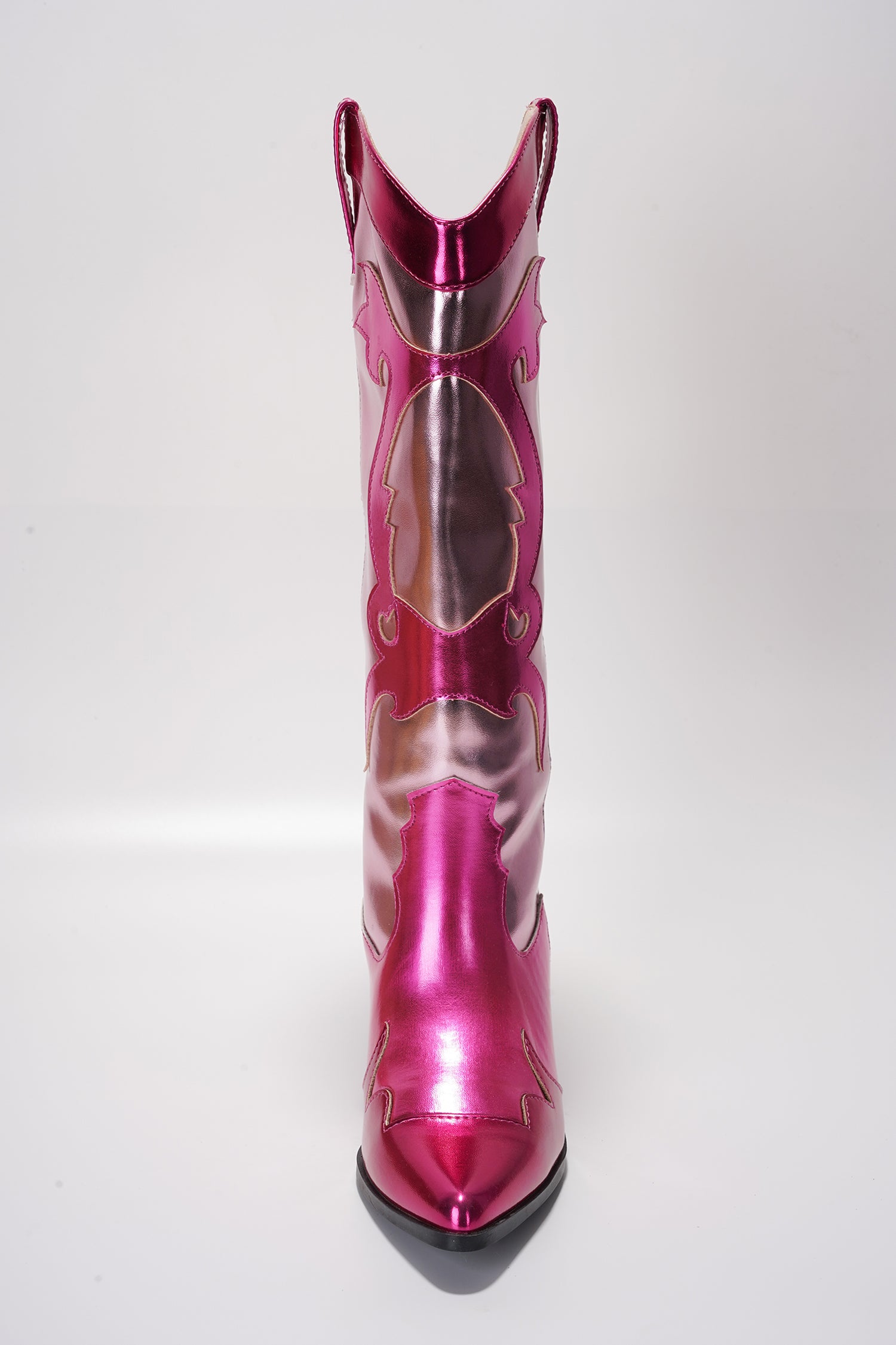 Juliana Pointed Toe Metallic Colorblock Cowboy Mid Calf Boots - Fuchsia - Cape Robbin