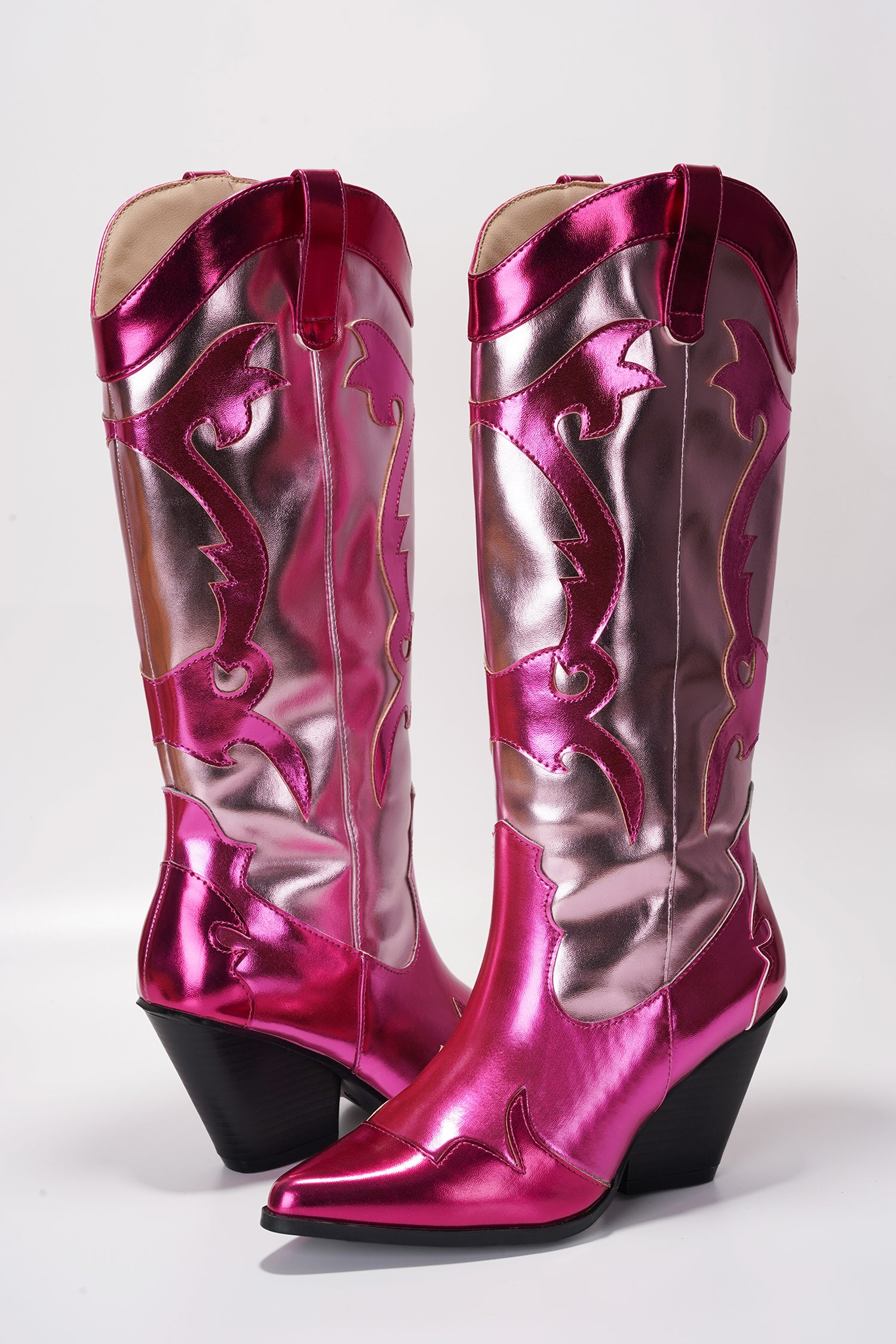 Juliana Pointed Toe Metallic Colorblock Cowboy Mid Calf Boots - Fuchsia - Cape Robbin