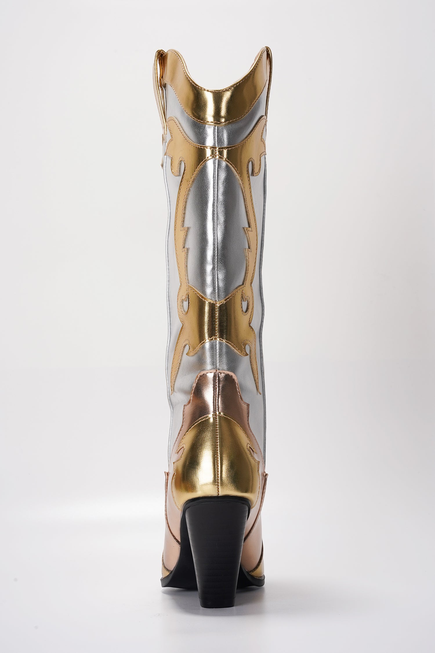Juliana Pointed Toe Metallic Colorblock Cowboy Mid Calf Boots - Gold - Cape Robbin