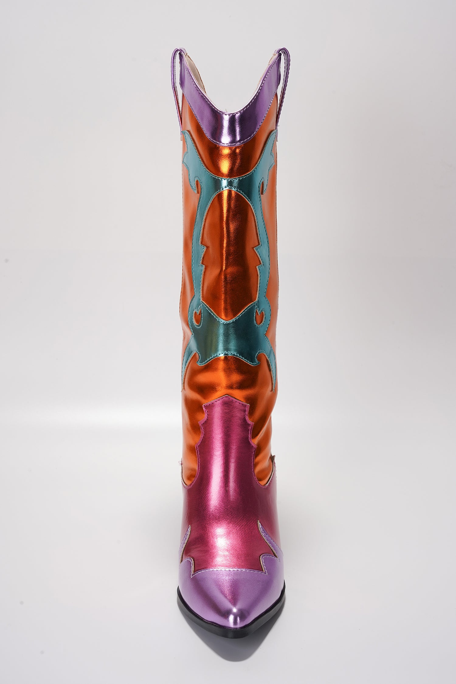 Juliana Pointed Toe Metallic Colorblock Cowboy Mid Calf Boots - Orange - Cape Robbin