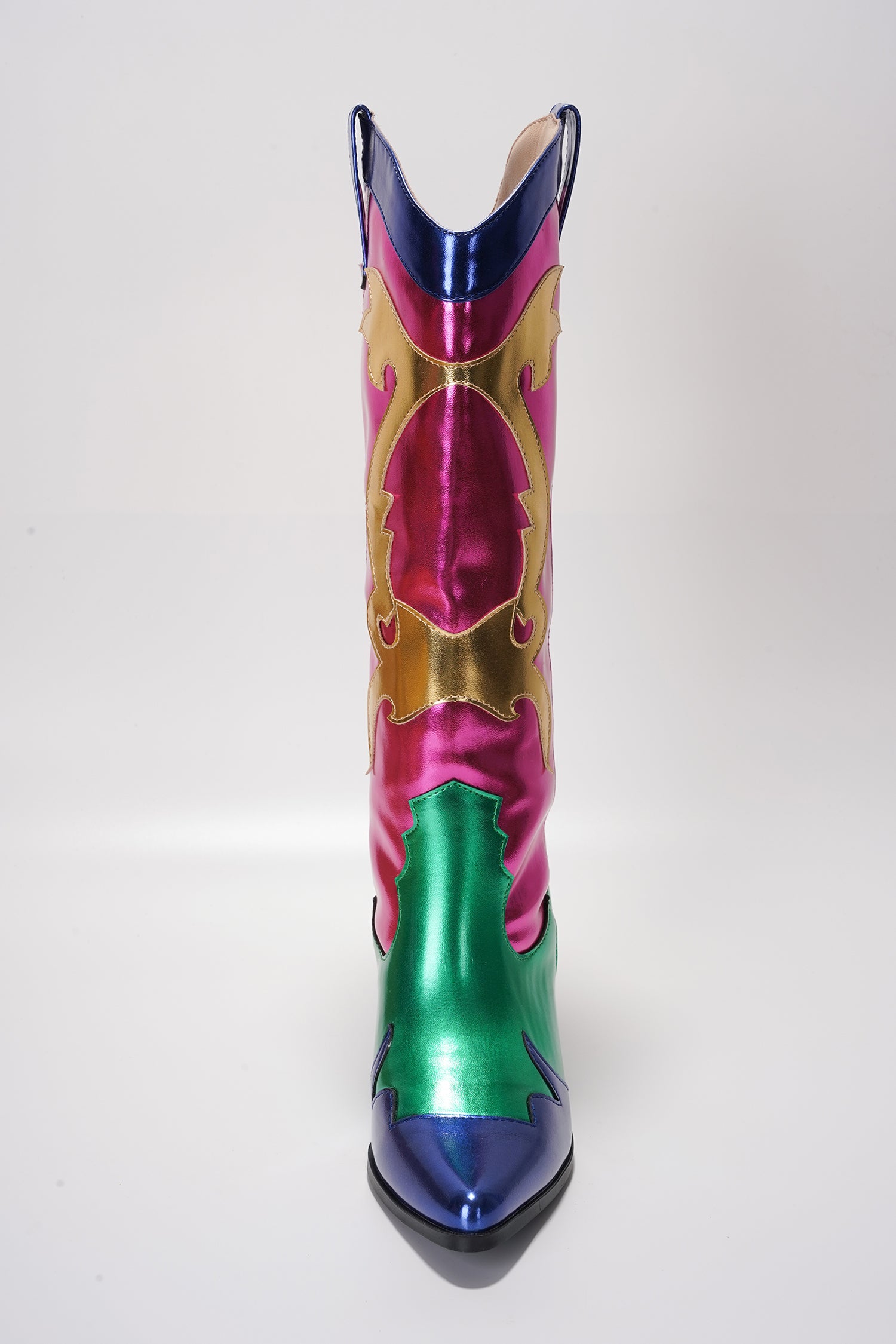 Juliana Pointed Toe Metallic Colorblock Cowboy Mid Calf Boots - Pink - Cape Robbin