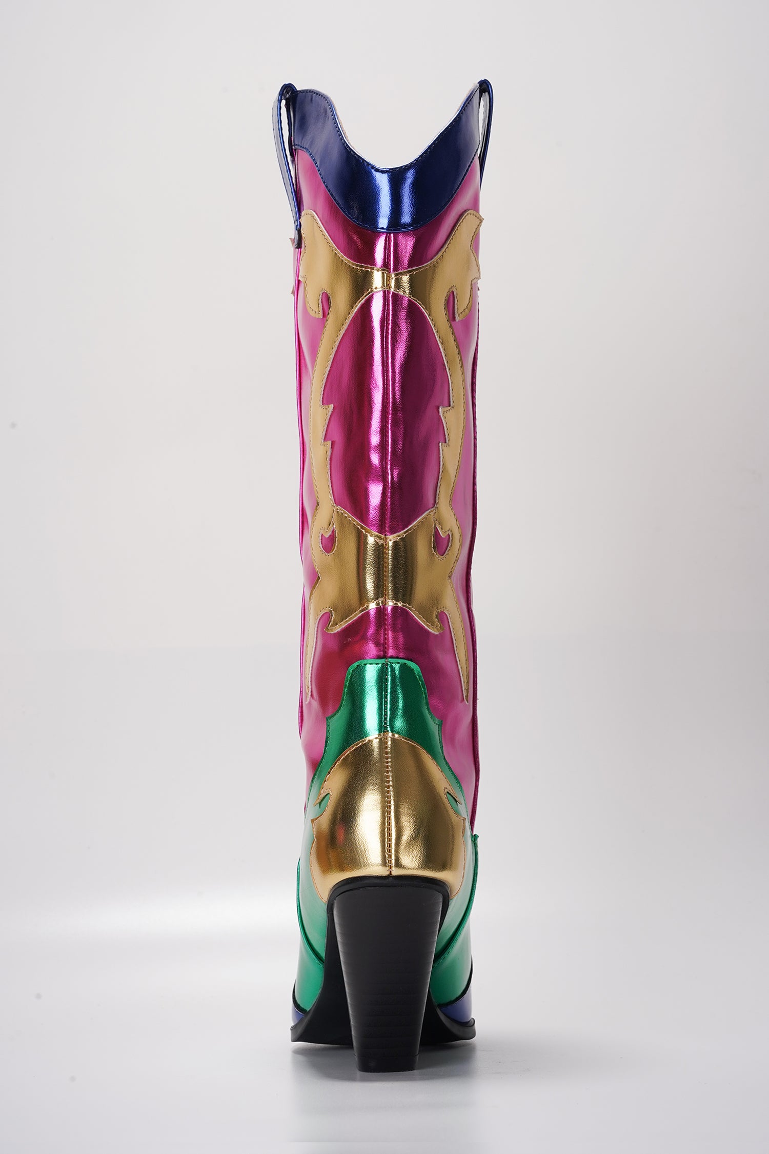 Juliana Pointed Toe Metallic Colorblock Cowboy Mid Calf Boots - Pink - Cape Robbin