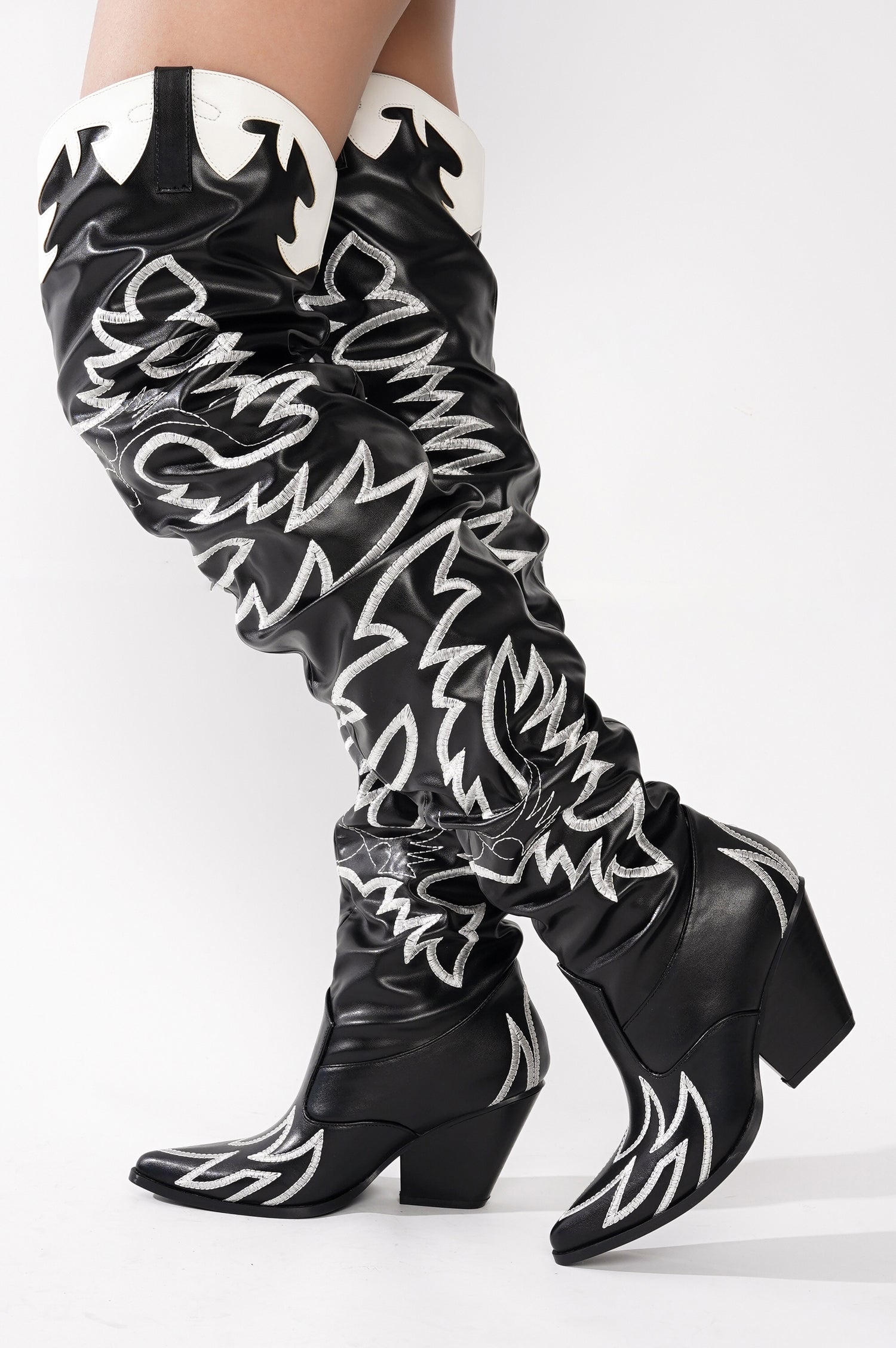 Cape Robbin Kelsey 21 Women's Thigh High Boots - Black Faux Leather Western Style