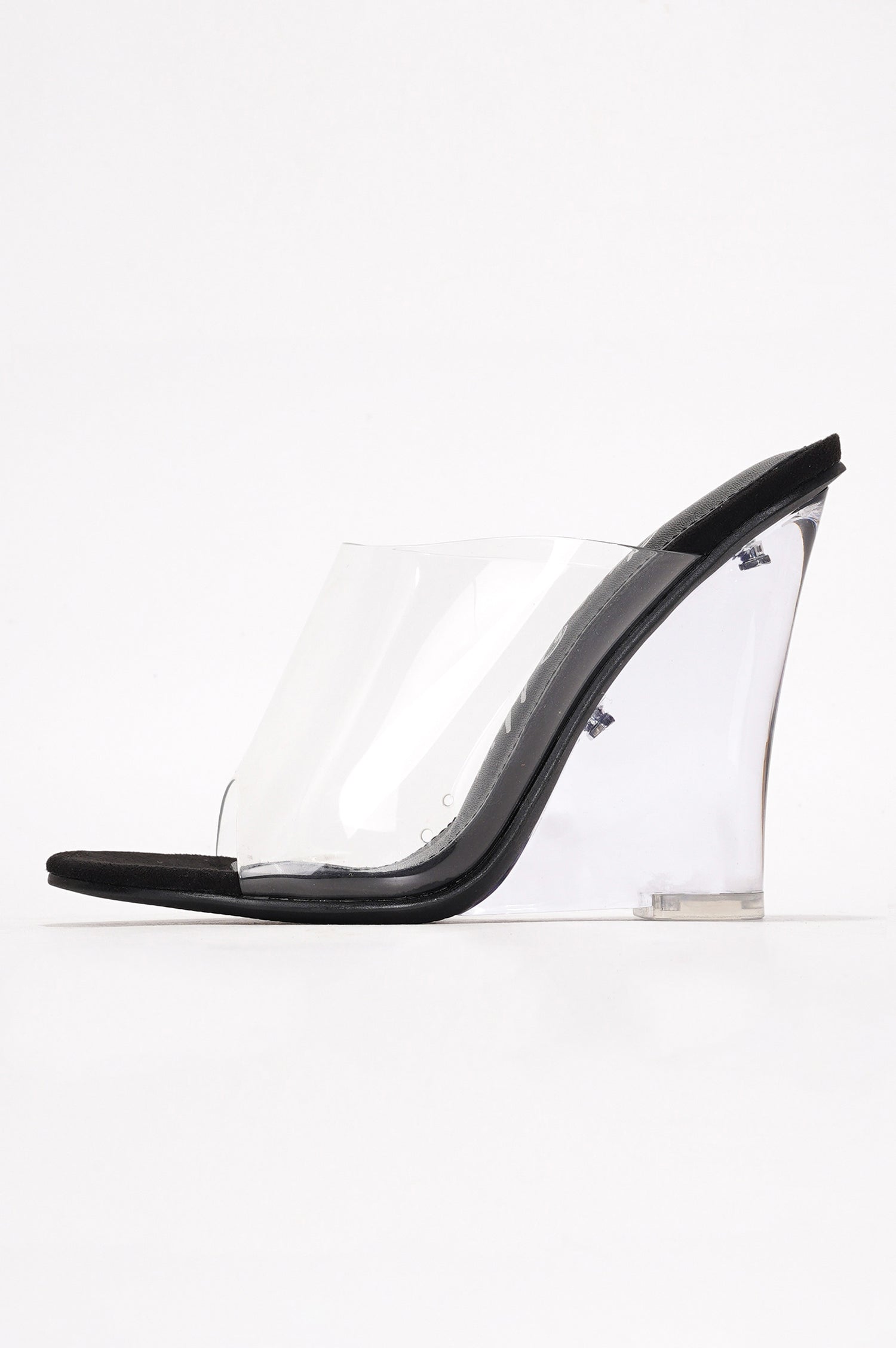 Lemonade Clear Slip-On Transparent Straps, Round Toe Wedge Heels - Black - Cape Robbin