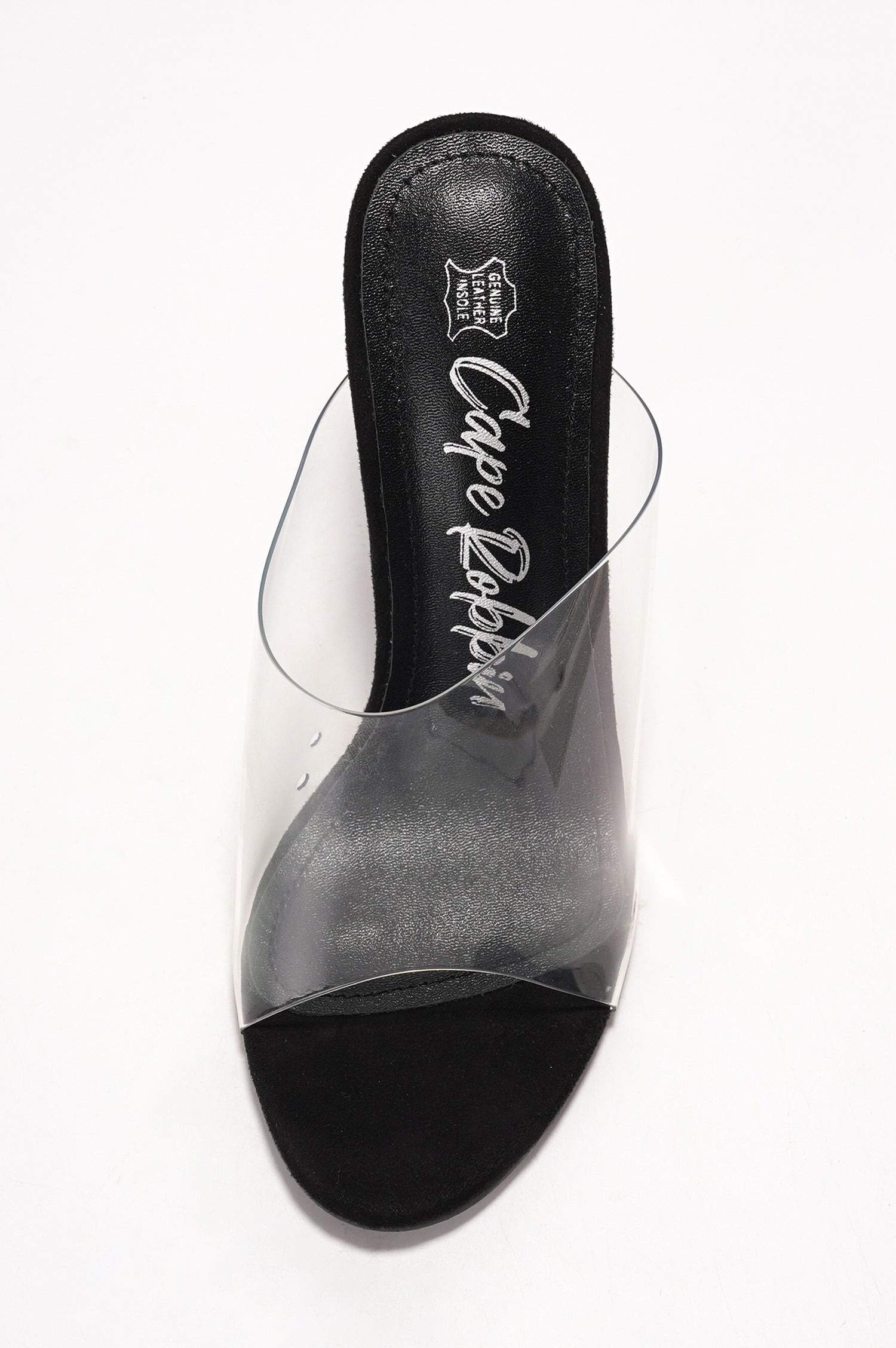 Lemonade Clear Slip-On Transparent Straps, Round Toe Wedge Heels - Black - Cape Robbin