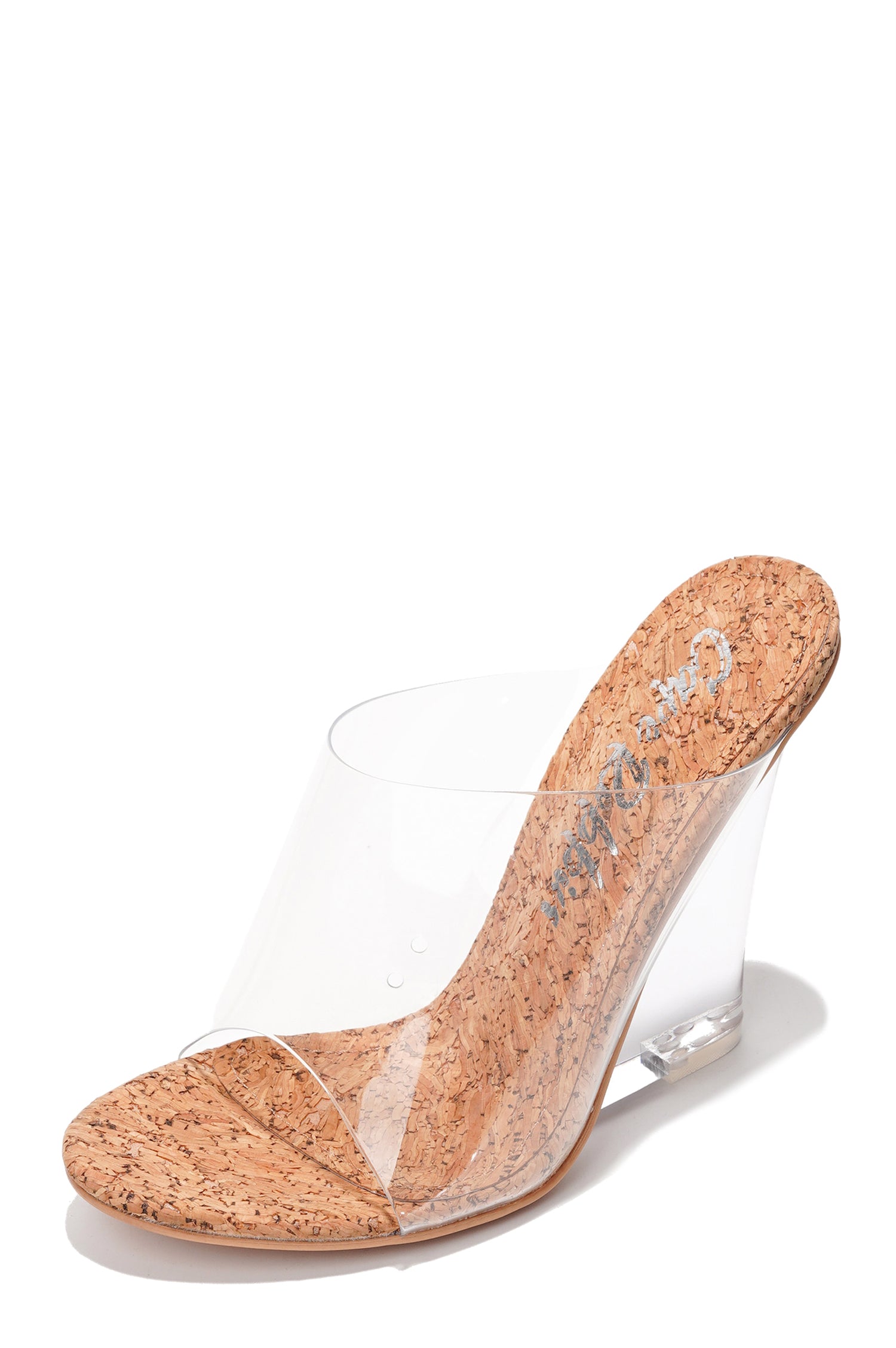 Lemonade Clear Slip-On Transparent Straps, Round Toe Wedge Heels - Cork - Cape Robbin
