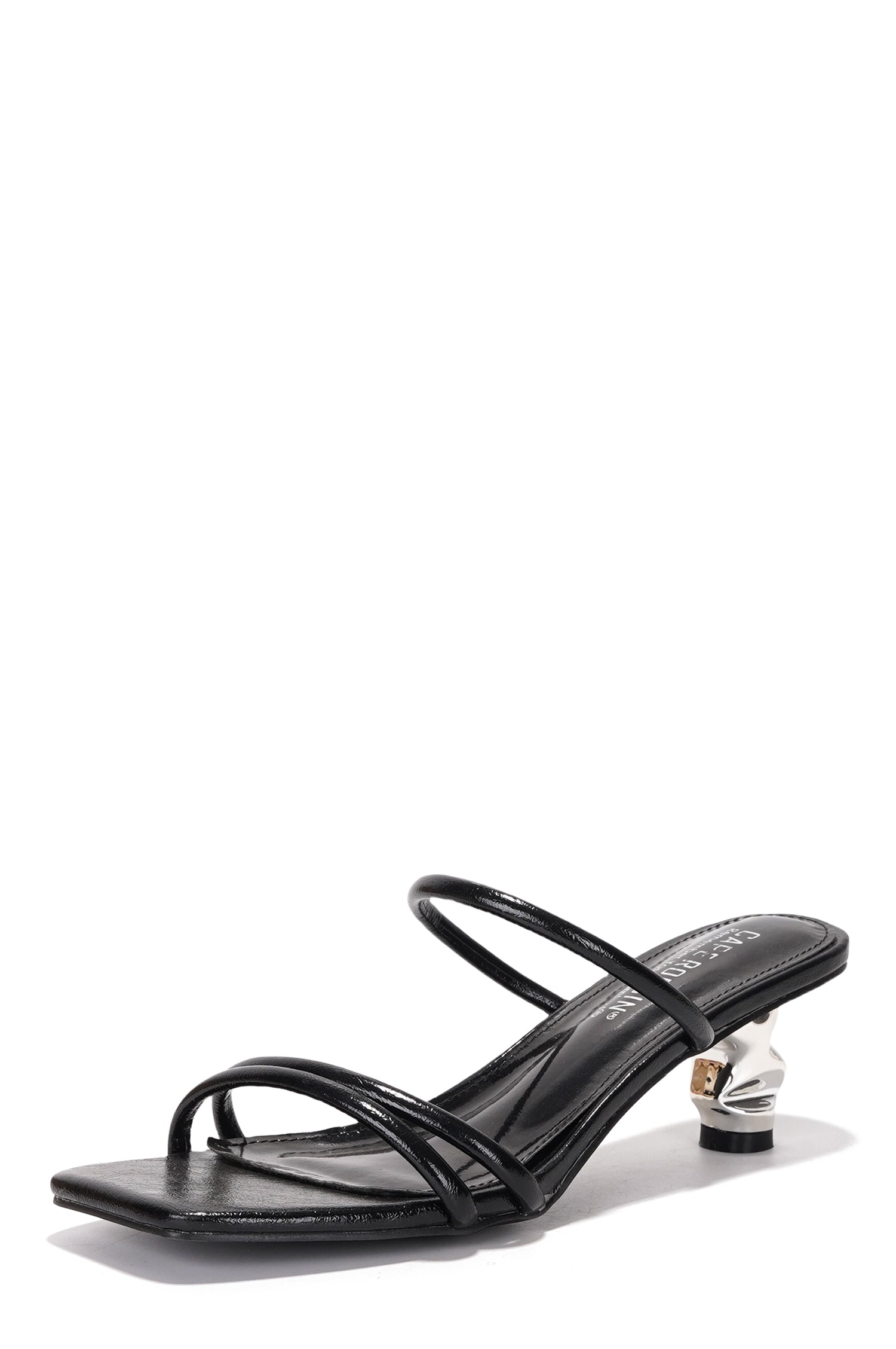 Leoline Kitten Heel Dress Sandals - Square Toe Slip On Low Heel Sandals - Black
