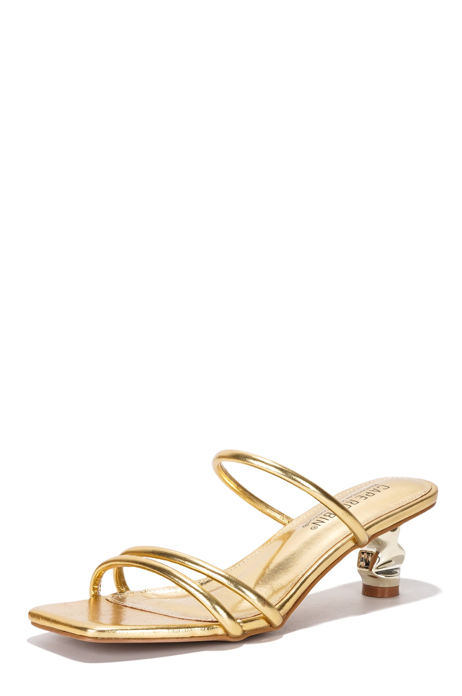 Leoline Kitten Heel Dress Sandals - Square Toe Slip On Low Heel Sandals - Gold
