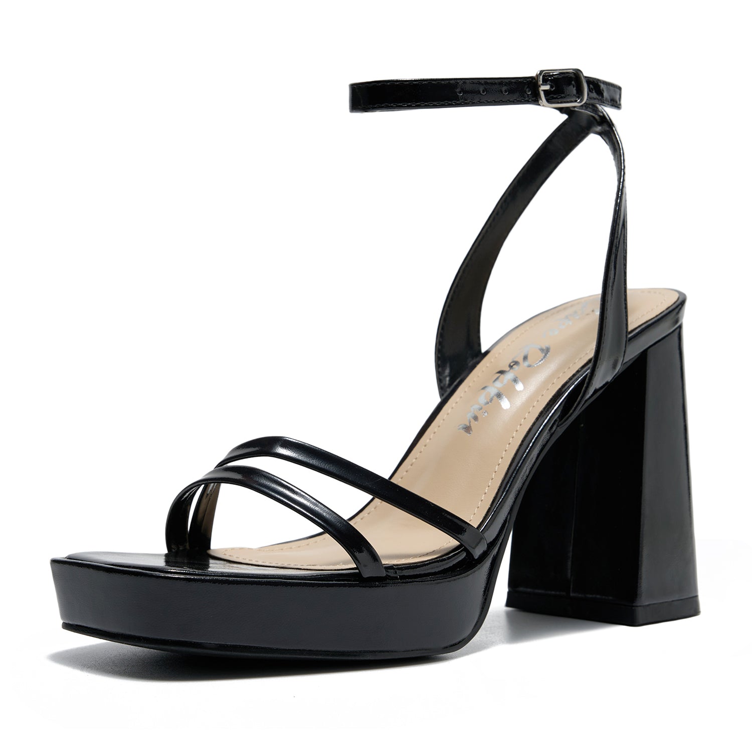 Lumina Women's Metallic Platform Heels - Strappy Ankle Strap Block Heel Sandals - Black