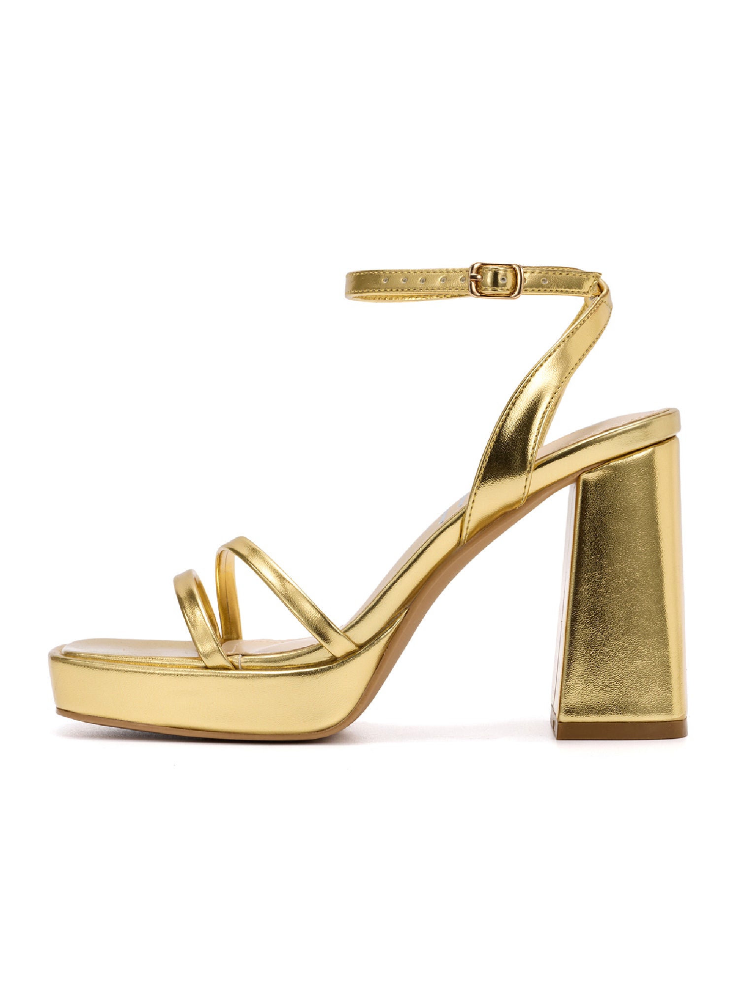 Lumina Women's Metallic Platform Heels - Strappy Ankle Strap Block Heel Sandals - Gold