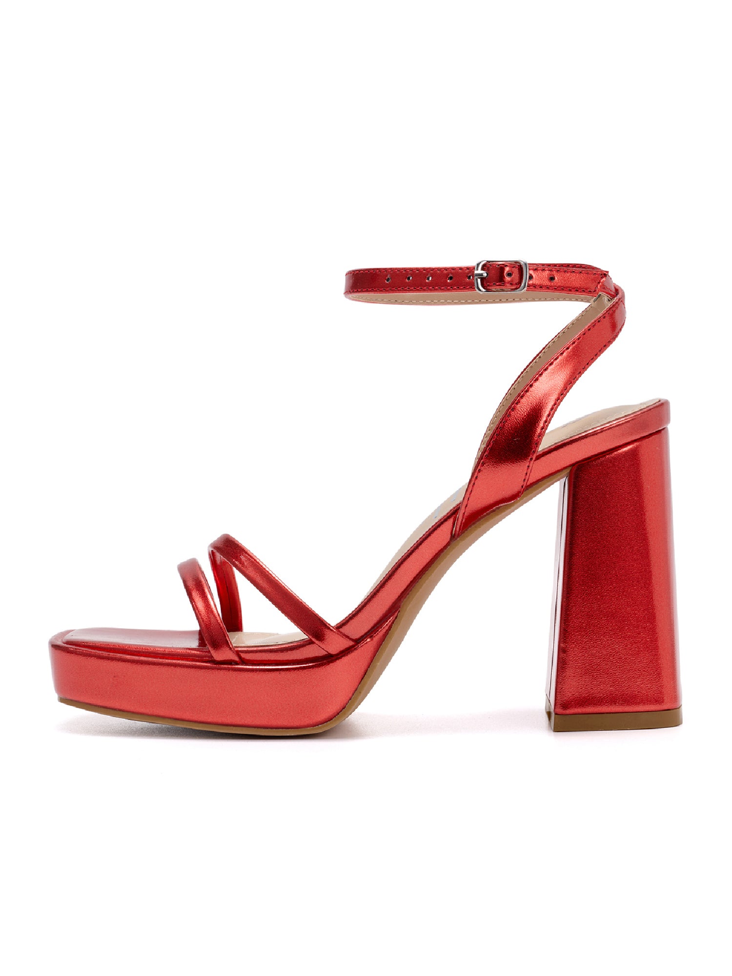 Lumina Women's Metallic Platform Heels - Strappy Ankle Strap Block Heel Sandals - Red