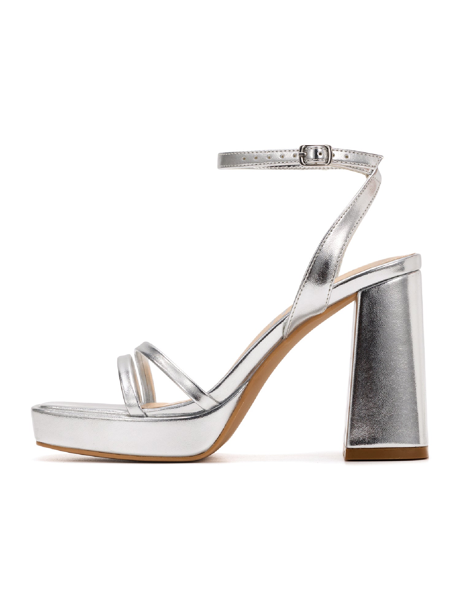 Lumina Women's Metallic Platform Heels - Strappy Ankle Strap Block Heel Sandals - Silver