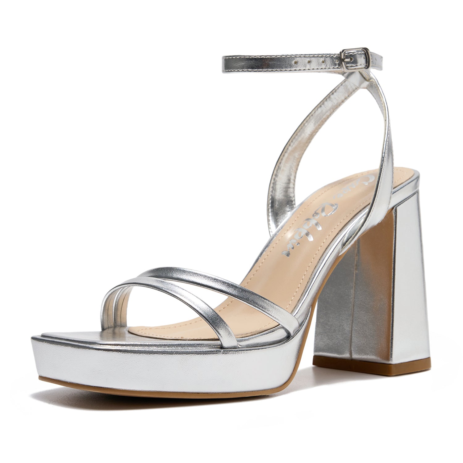Lumina Women's Metallic Platform Heels - Strappy Ankle Strap Block Heel Sandals - Silver