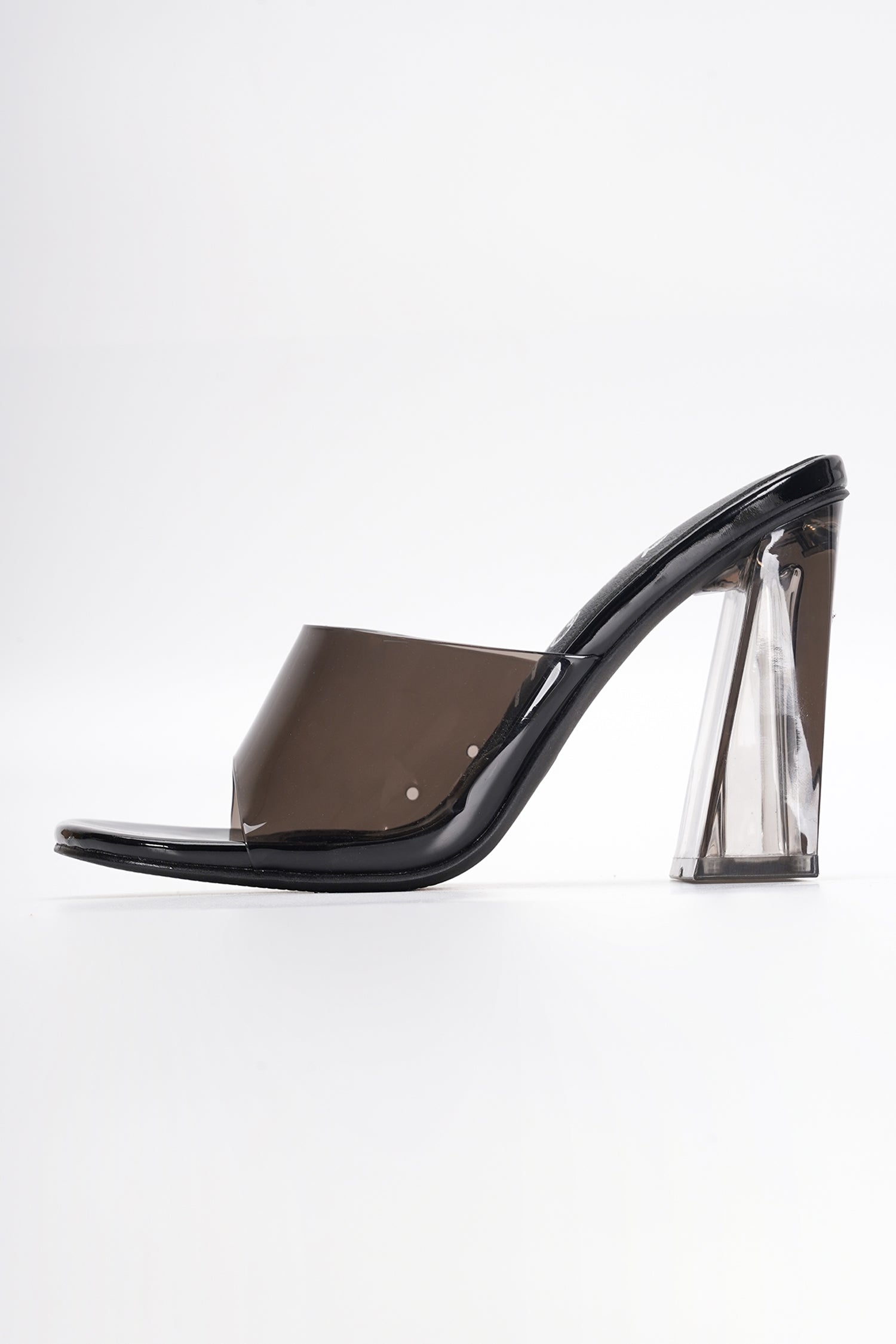 Lynnett Clear Slip-On Transparent Straps, Round Toe Block Heels - Black - Cape Robbin