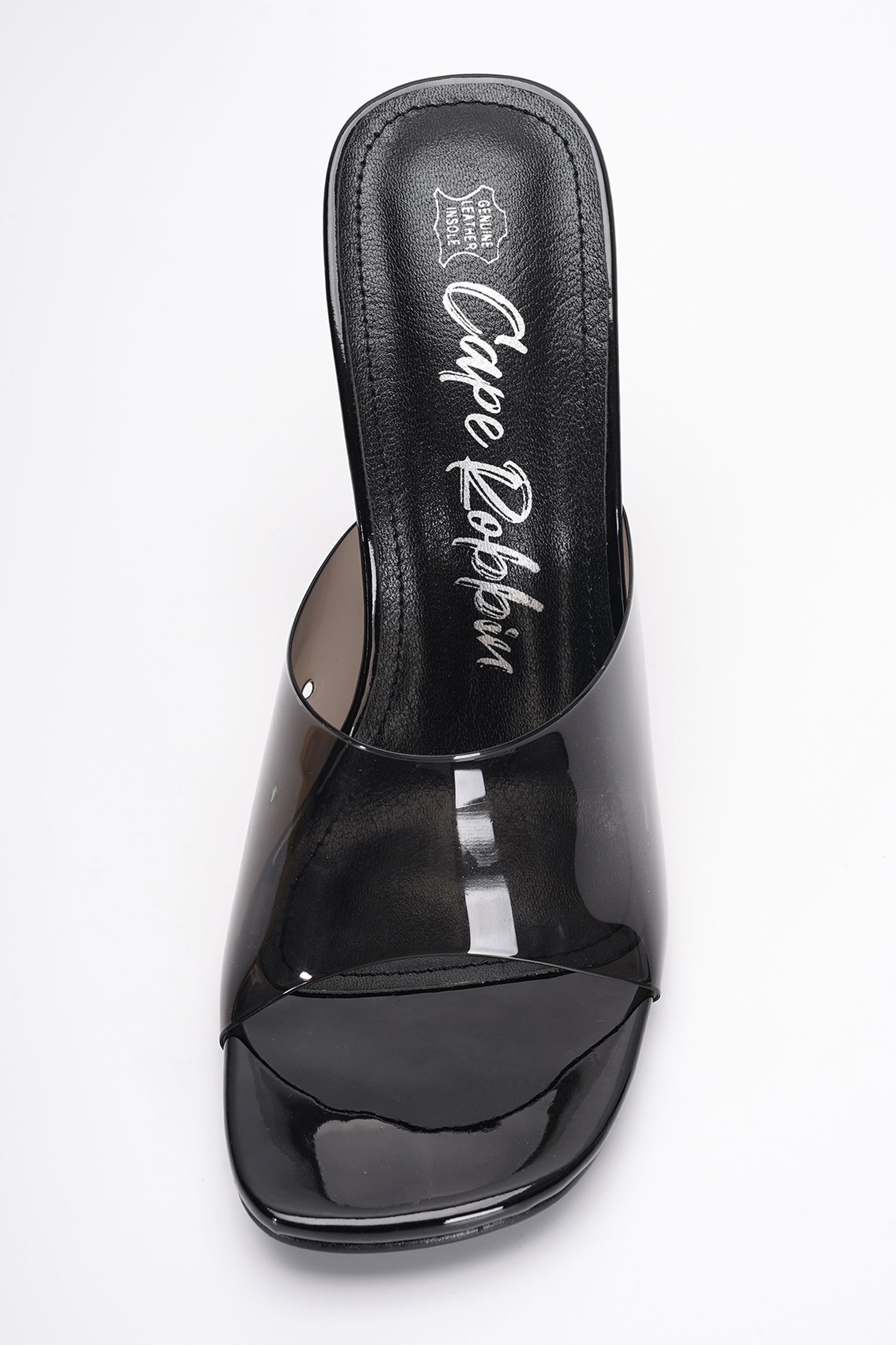 Lynnett Clear Slip-On Transparent Straps, Round Toe Block Heels - Black - Cape Robbin