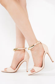 Mag Women's Pointed Toe Ankle Strap Heels with Gold Chain - Closed Back Evening Dress Sandals - Beige - Cape Robbin
