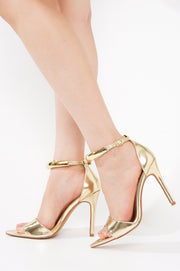 Mag Women's Pointed Toe Ankle Strap Heels with Gold Chain - Closed Back Evening Dress Sandals - Gold - Cape Robbin