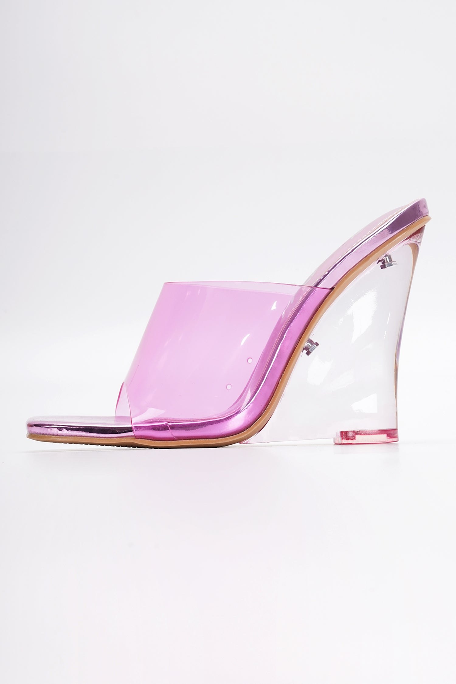 Mala Clear Slip-On Transparent Straps, Square Toe Wedge Heels - Pink - Cape Robbin