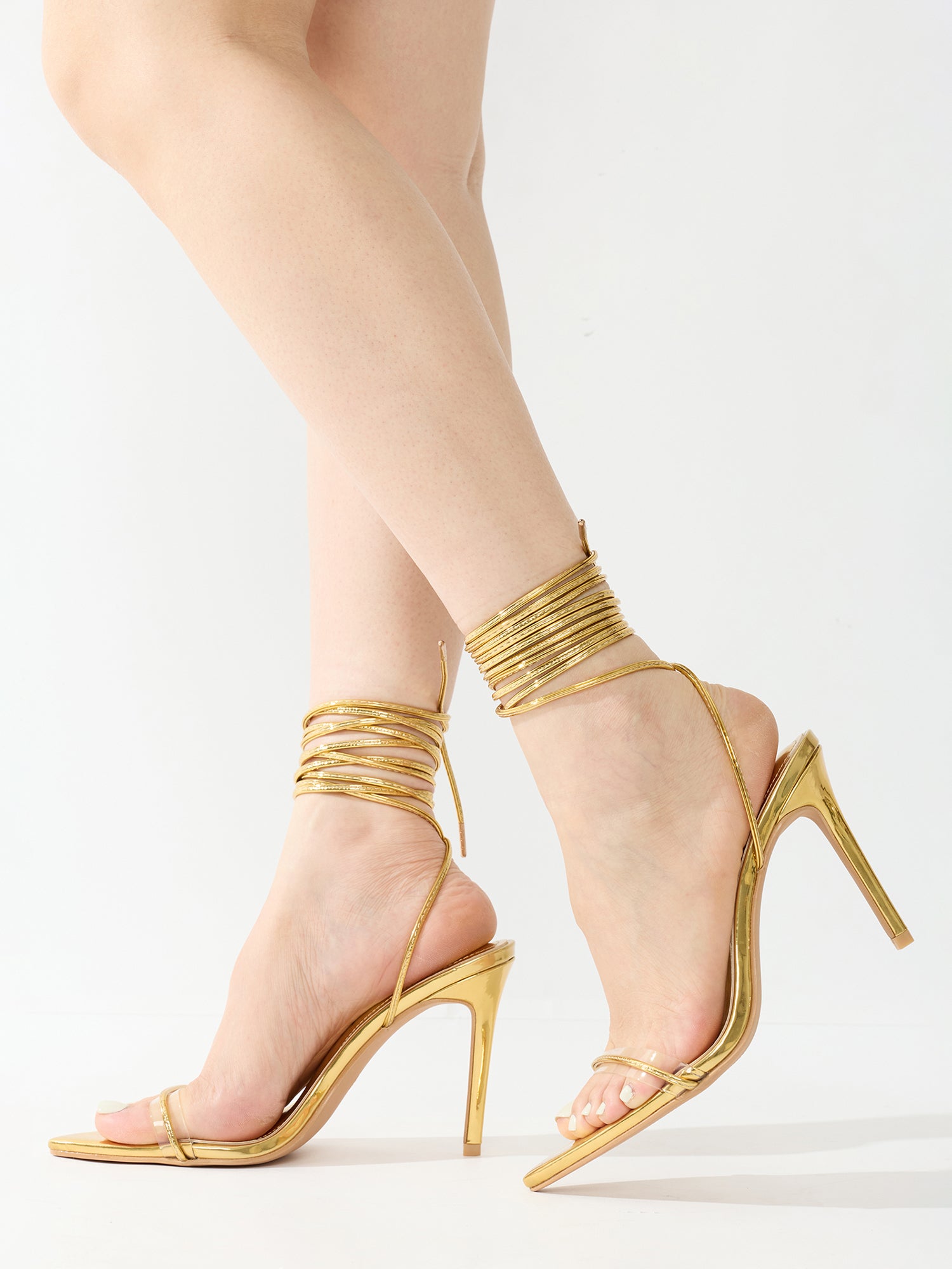 Moroni Pointy Toe Strappy Skinny 3.75-inch high Heels - Gold
