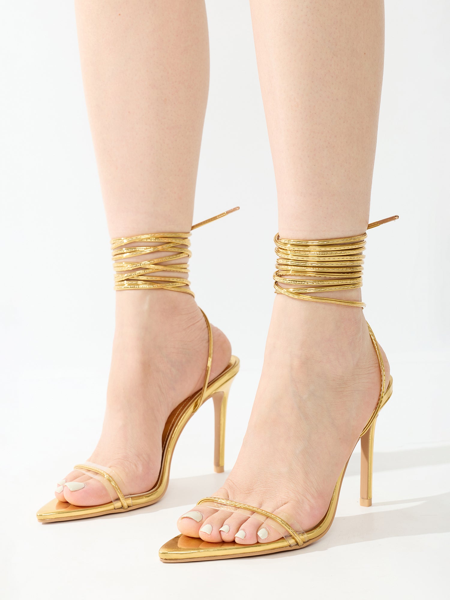 Moroni Pointy Toe Strappy Skinny 3.75-inch high Heels - Gold