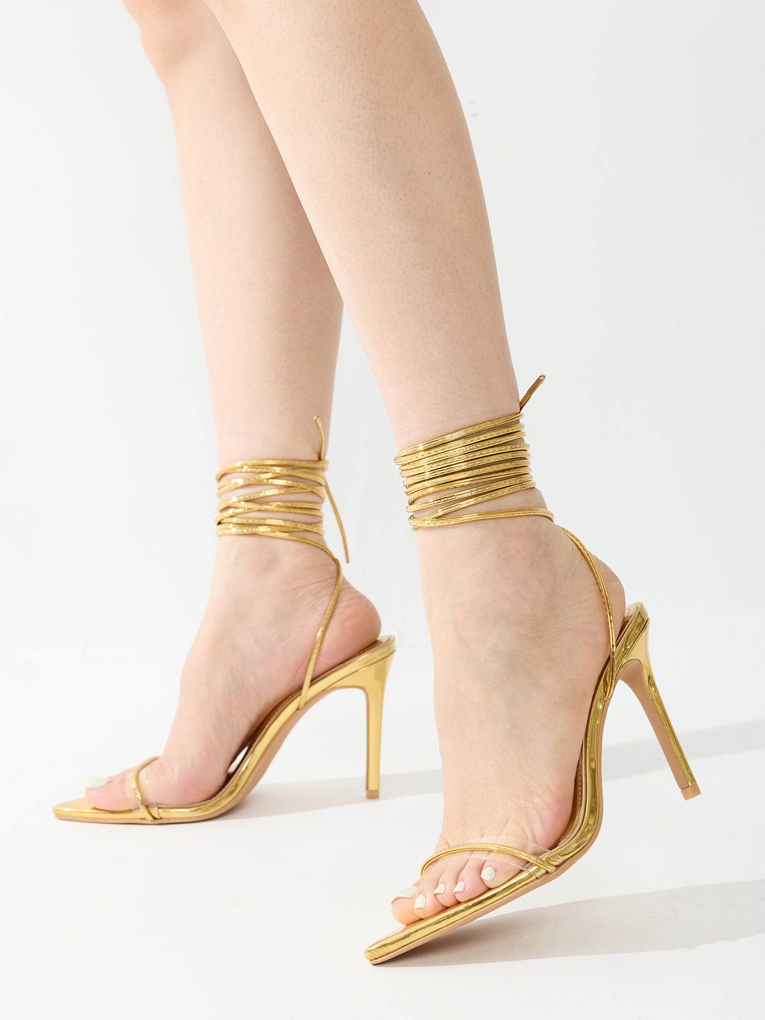 Moroni Pointy Toe Strappy Skinny 3.75-inch high Heels - Gold