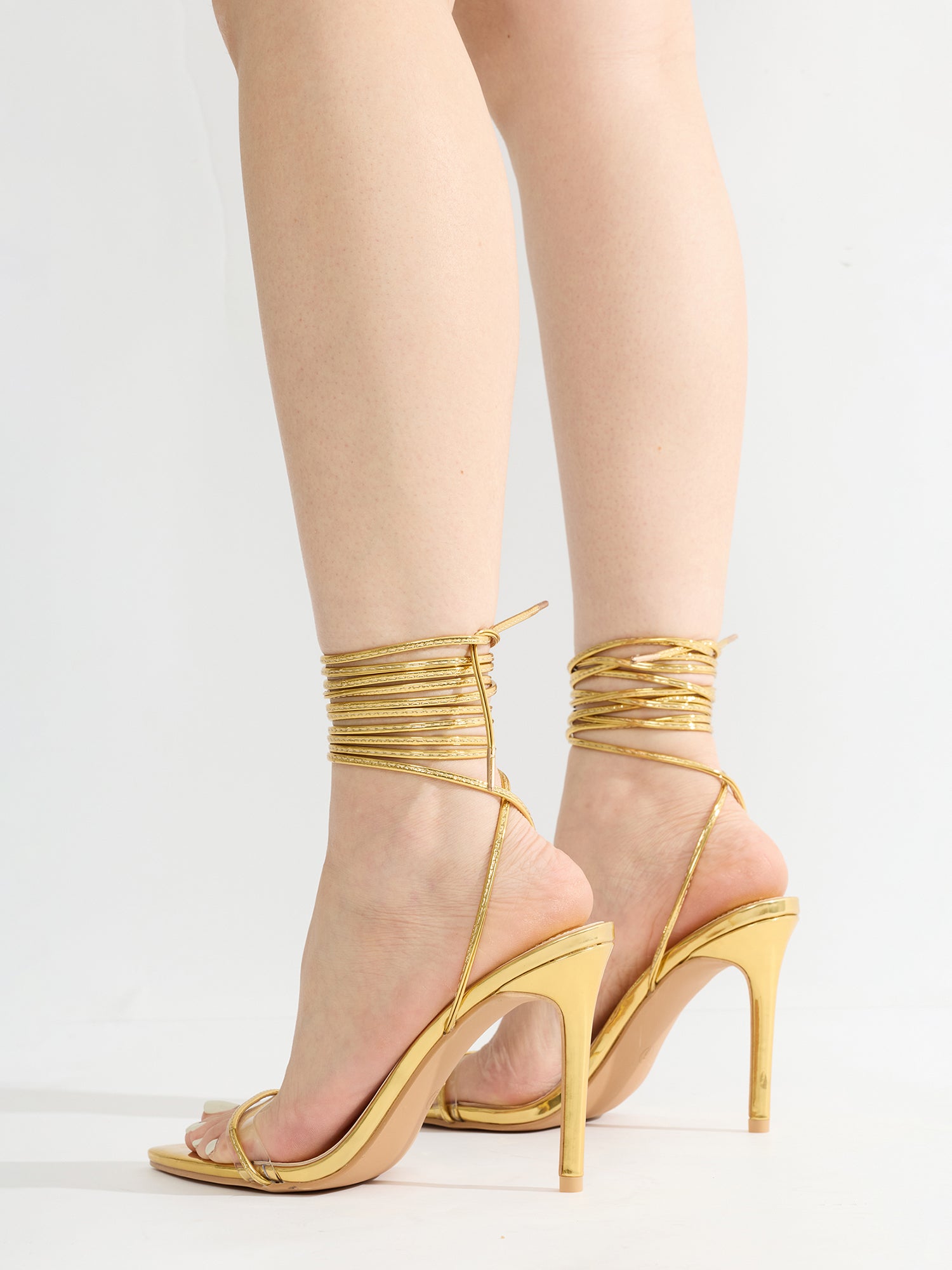 Moroni Pointy Toe Strappy Skinny 3.75-inch high Heels - Gold
