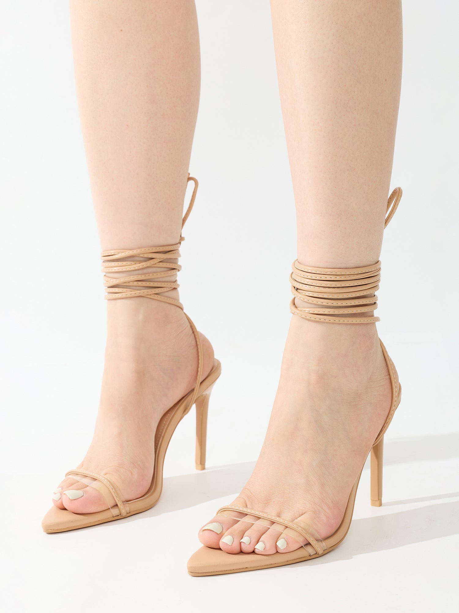 Moroni Pointy Toe Strappy Skinny 3.75-inch high Heels - Nude