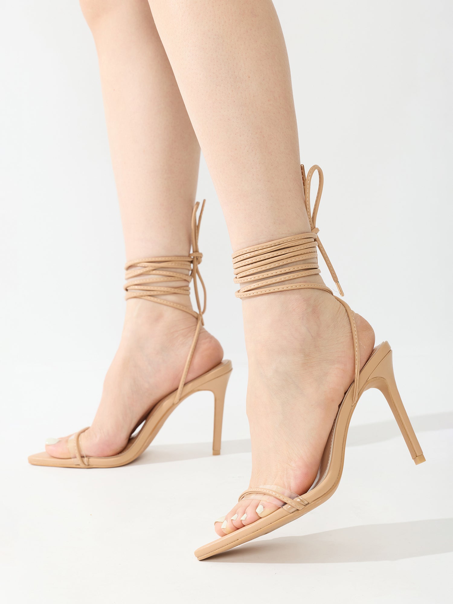 Moroni Pointy Toe Strappy Skinny 3.75-inch high Heels - Nude