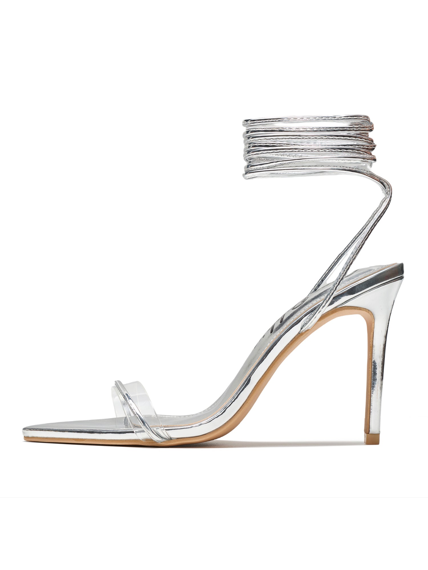 Moroni Pointy Toe Strappy Skinny 3.75-inch high Heels - Silver