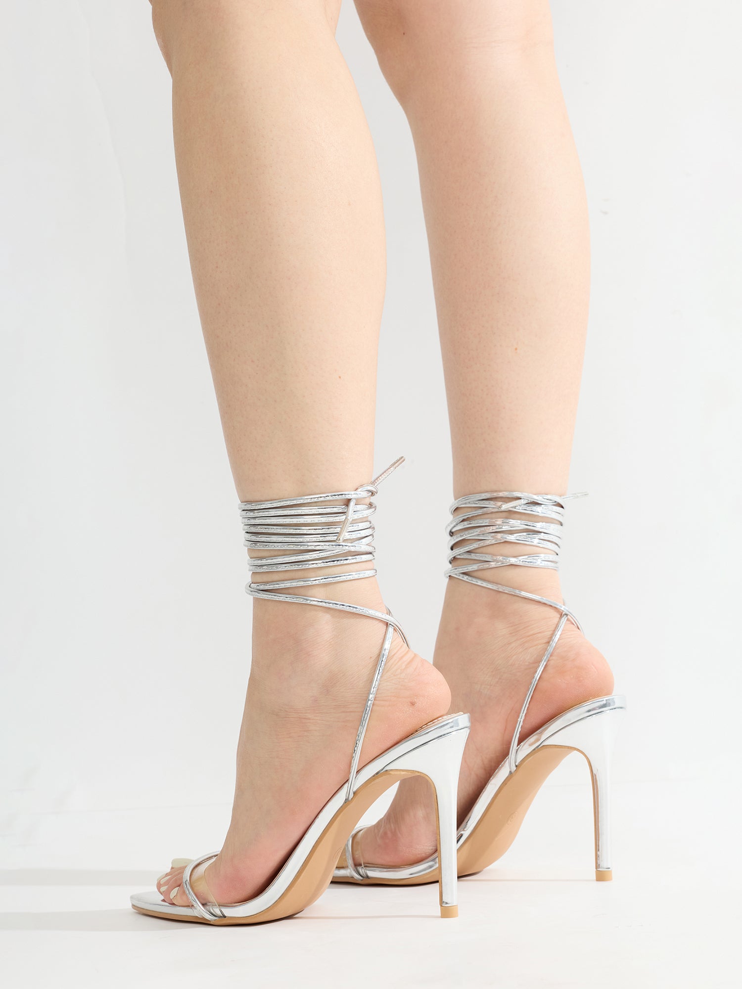 Moroni Pointy Toe Strappy Skinny 3.75-inch high Heels - Silver