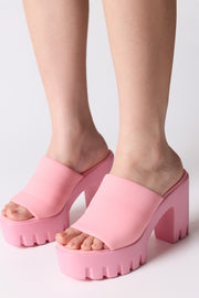 Echoya Women's Chunky Platform Sandals Block Heel - Slip On Elastic Band Shoes- Pink