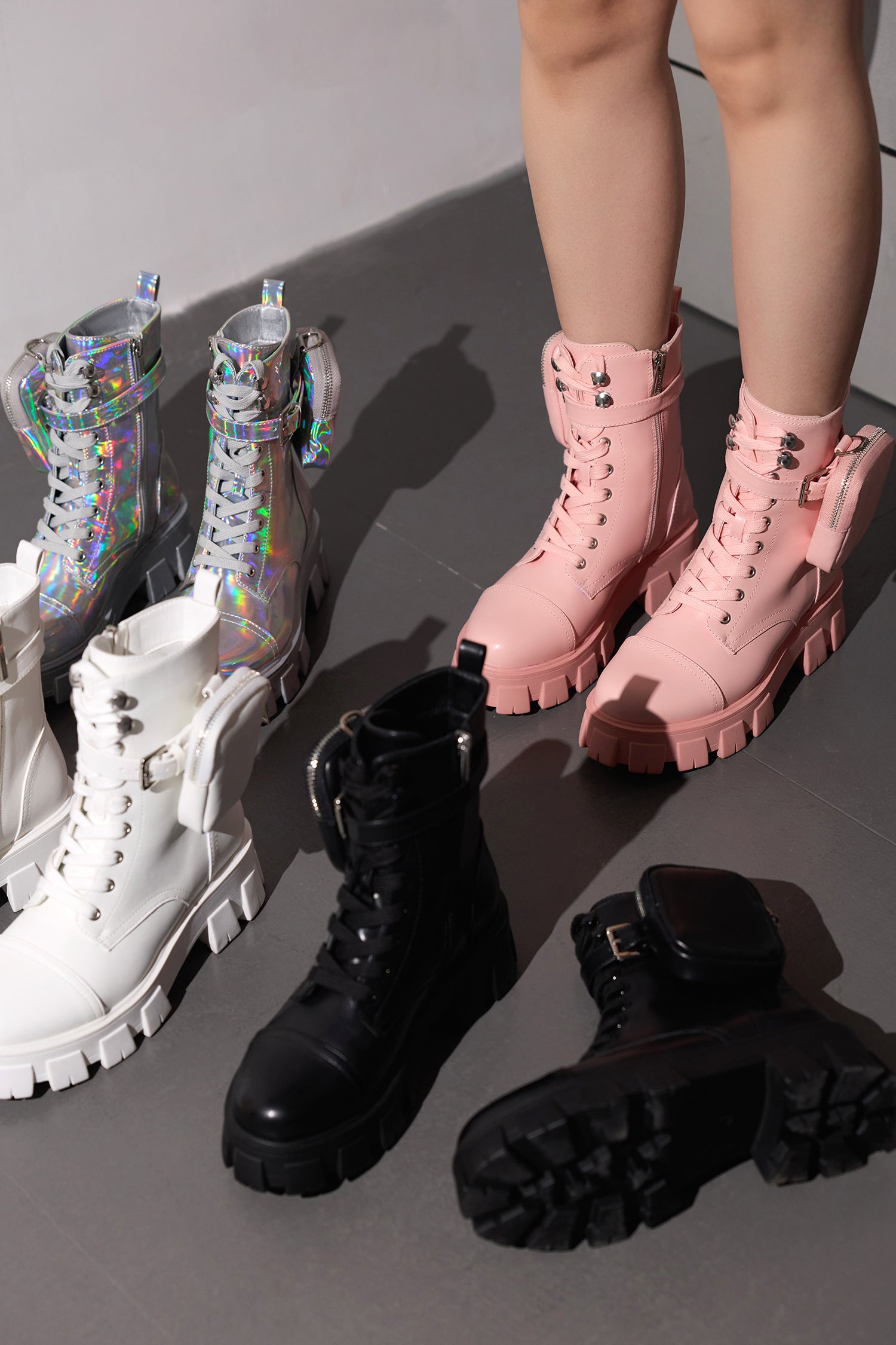 Monalisa Women's  Ankle Booties with Side Zipper & Pouch - Holographic - Cape Robbin