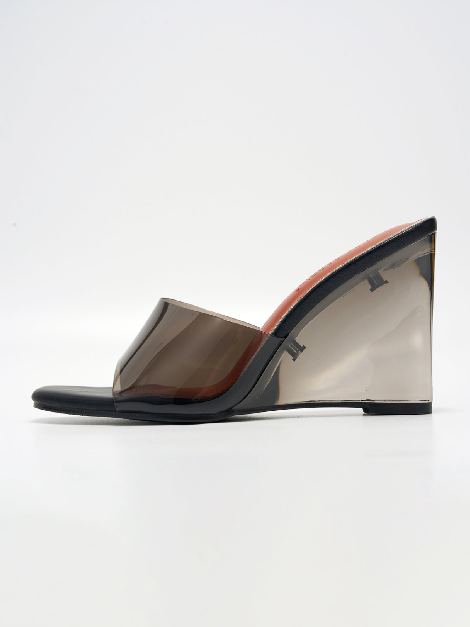 Verve Clear Slip-On Transparent Straps, Square Toe Wedge Heels - Black