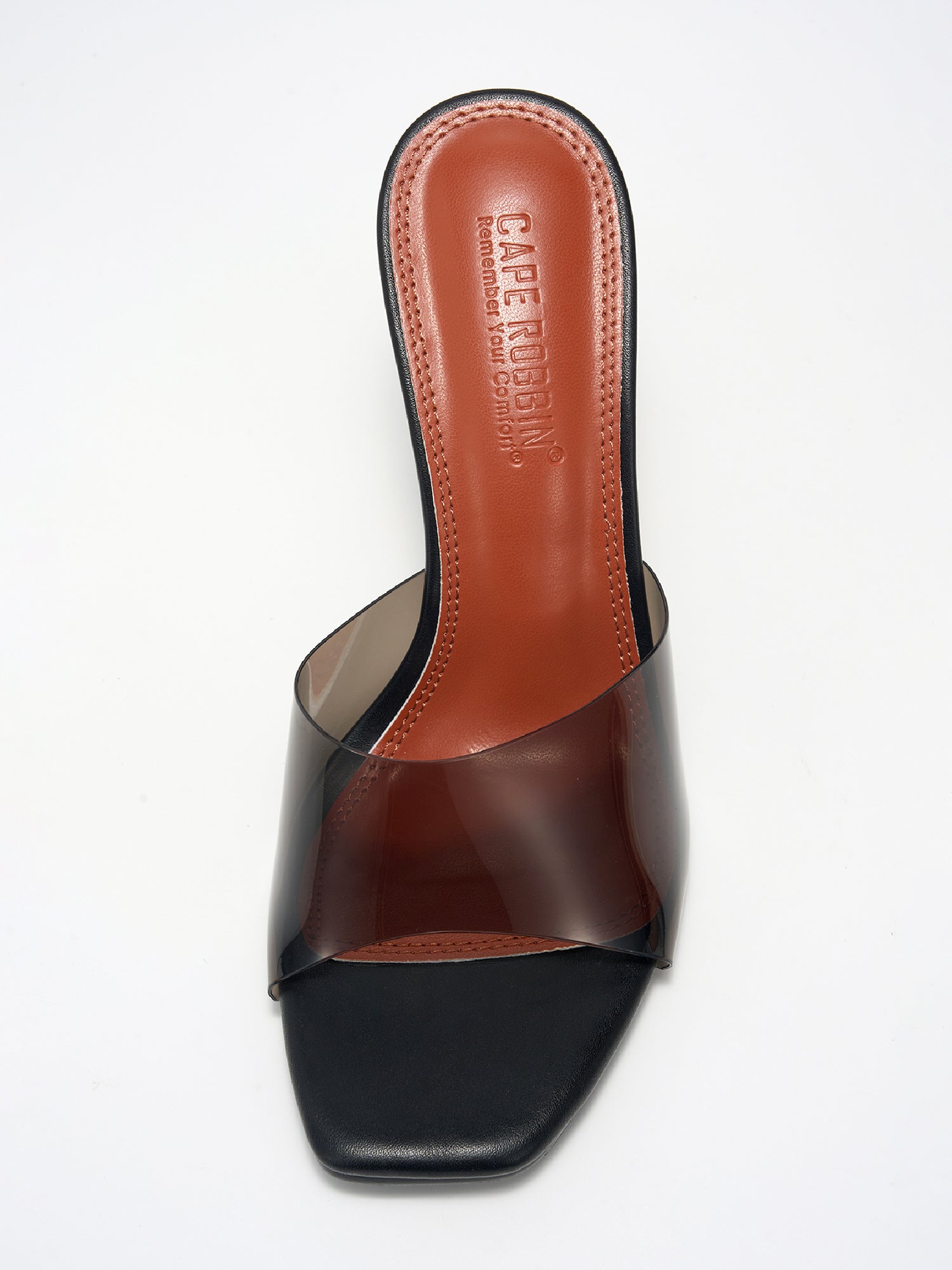 Verve Clear Slip-On Transparent Straps, Square Toe Wedge Heels - Black