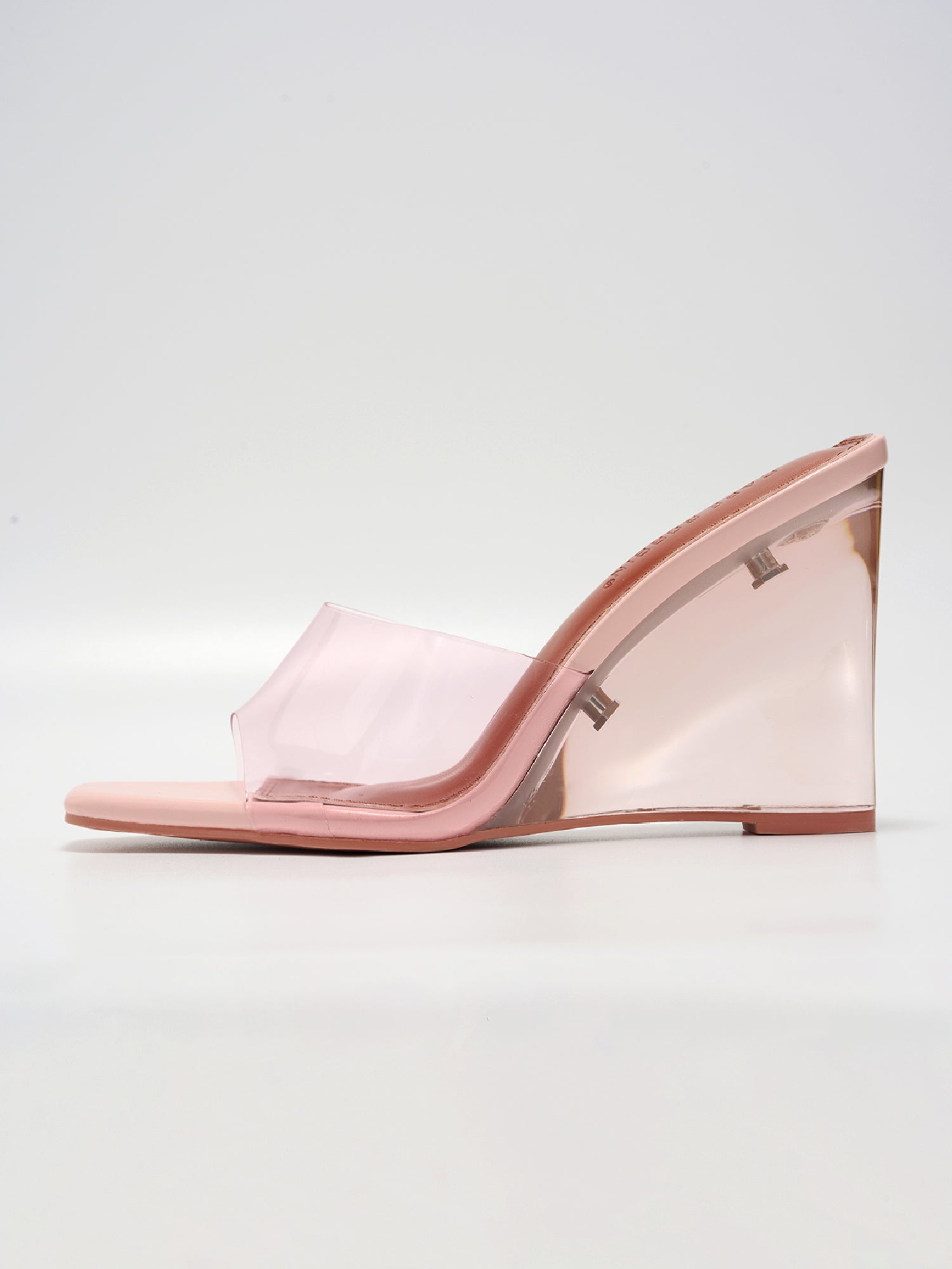 Verve Clear Slip-On Transparent Straps, Square Toe Wedge Heels - Beige